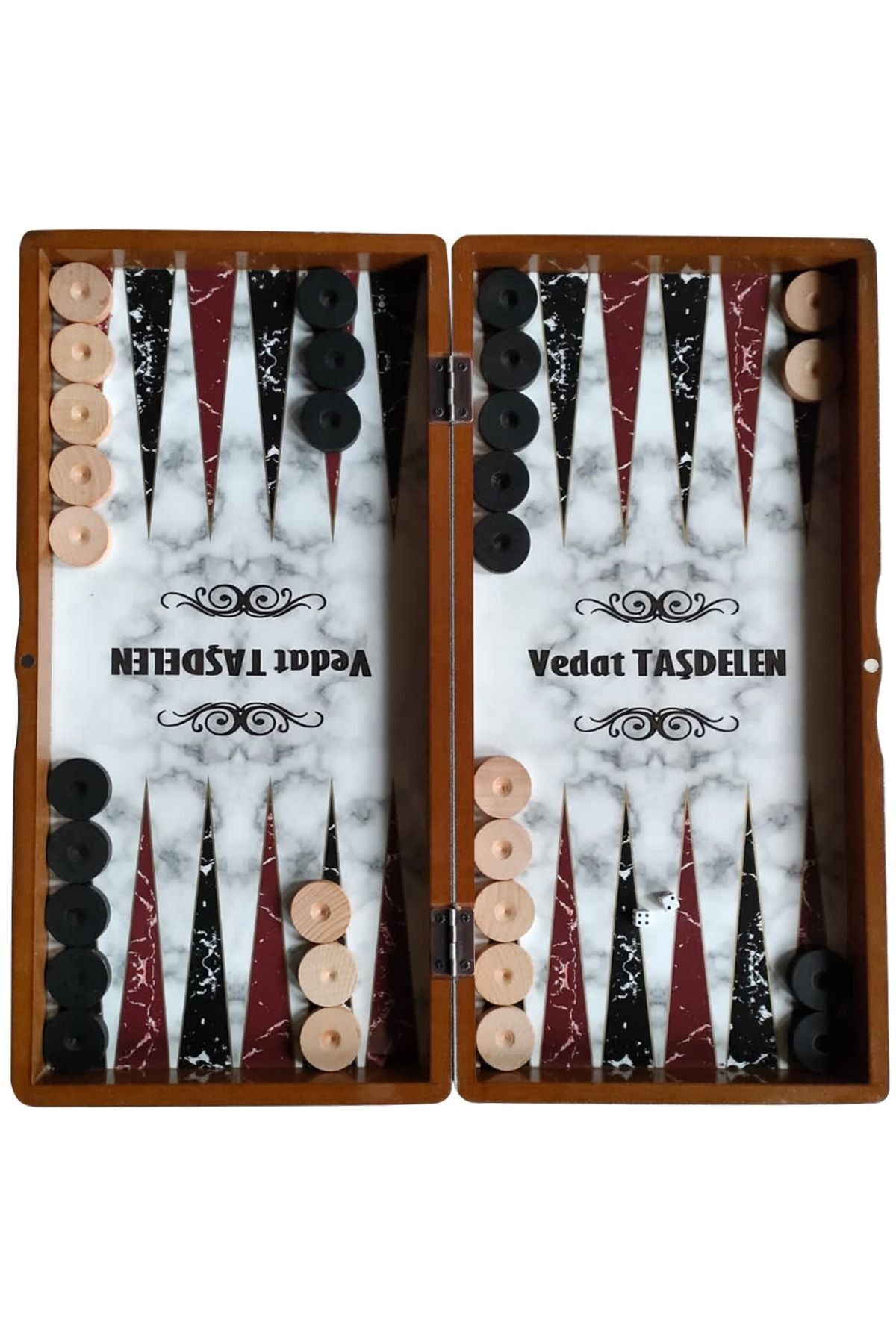 Kişiye Özel Isim (oymalı) Ahşap Pullu Büyük Boy Tavla Takımı