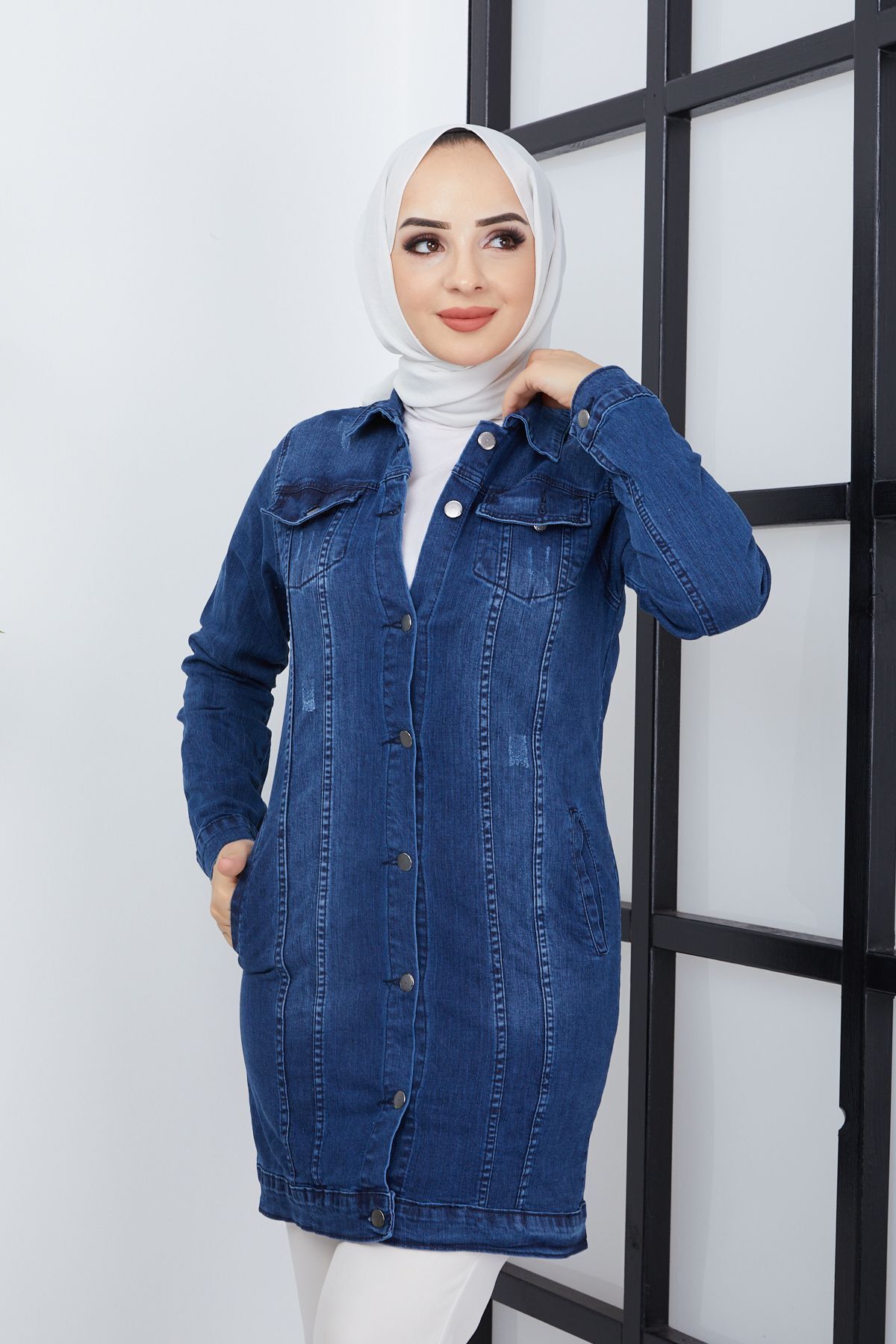Kadın Mavi Denim Kot Ceket