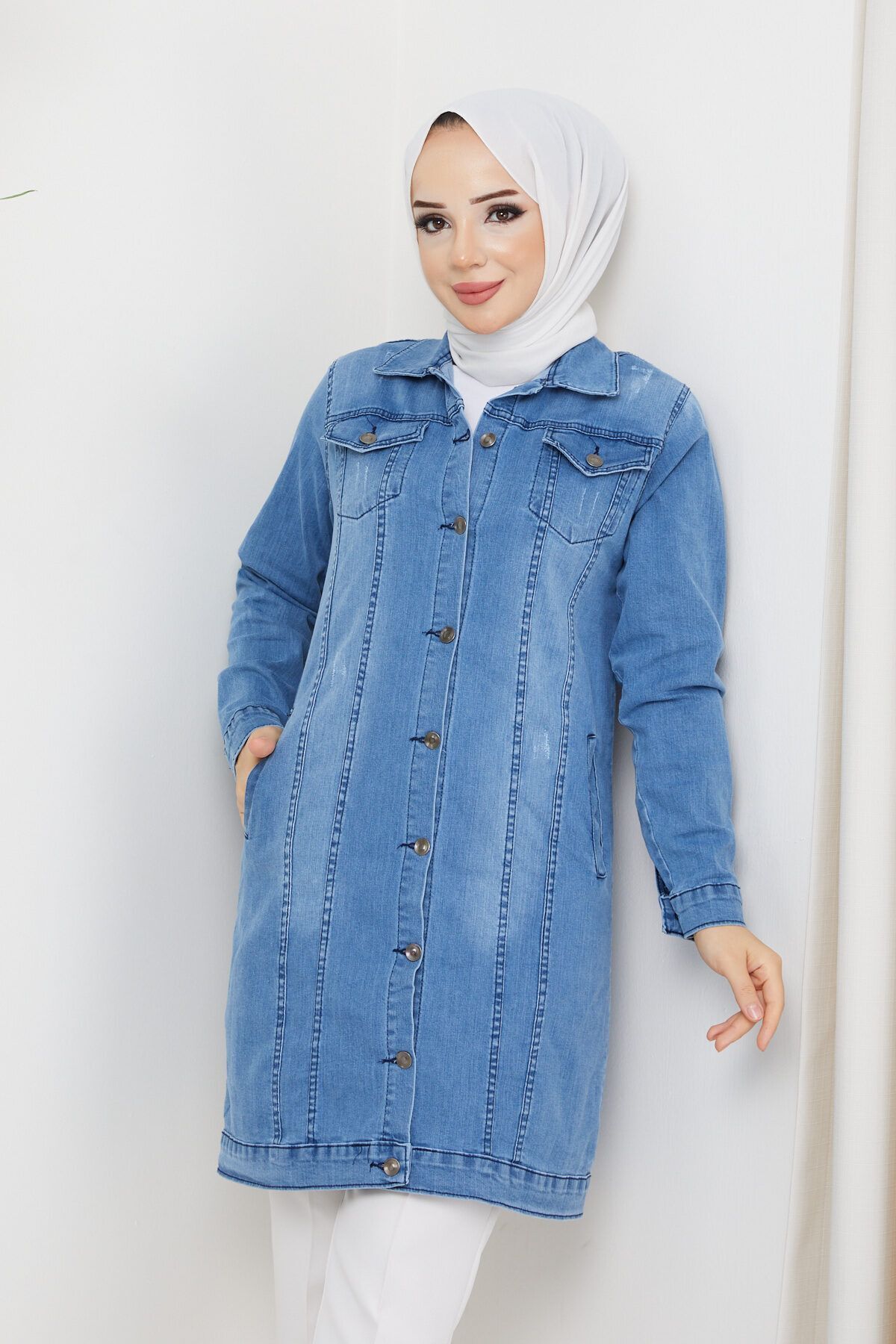 Kadın Açık Mavi Denim Kot Ceket