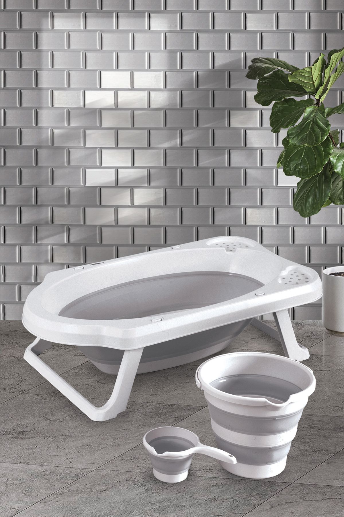 Gri Katlanır Banyo Seti