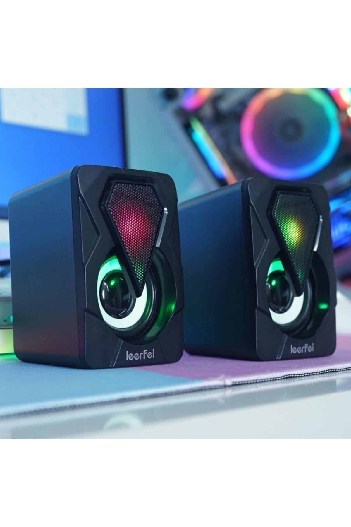 Bilgisayar Hoparlörü Rgb Led Işıklı Gaming Oyuncu Hoparlörü 3.5mm Jack Usb Speaker 1+1 Ses Sistemi