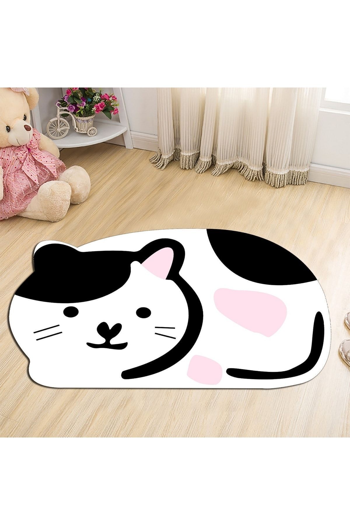 Uyuyan Kedi Halı, Kedili Çocuk Halısı, Yuvarlak Çocuk Halısı, Dekoratif Çocuk Halısı, Leke Tutmaz
