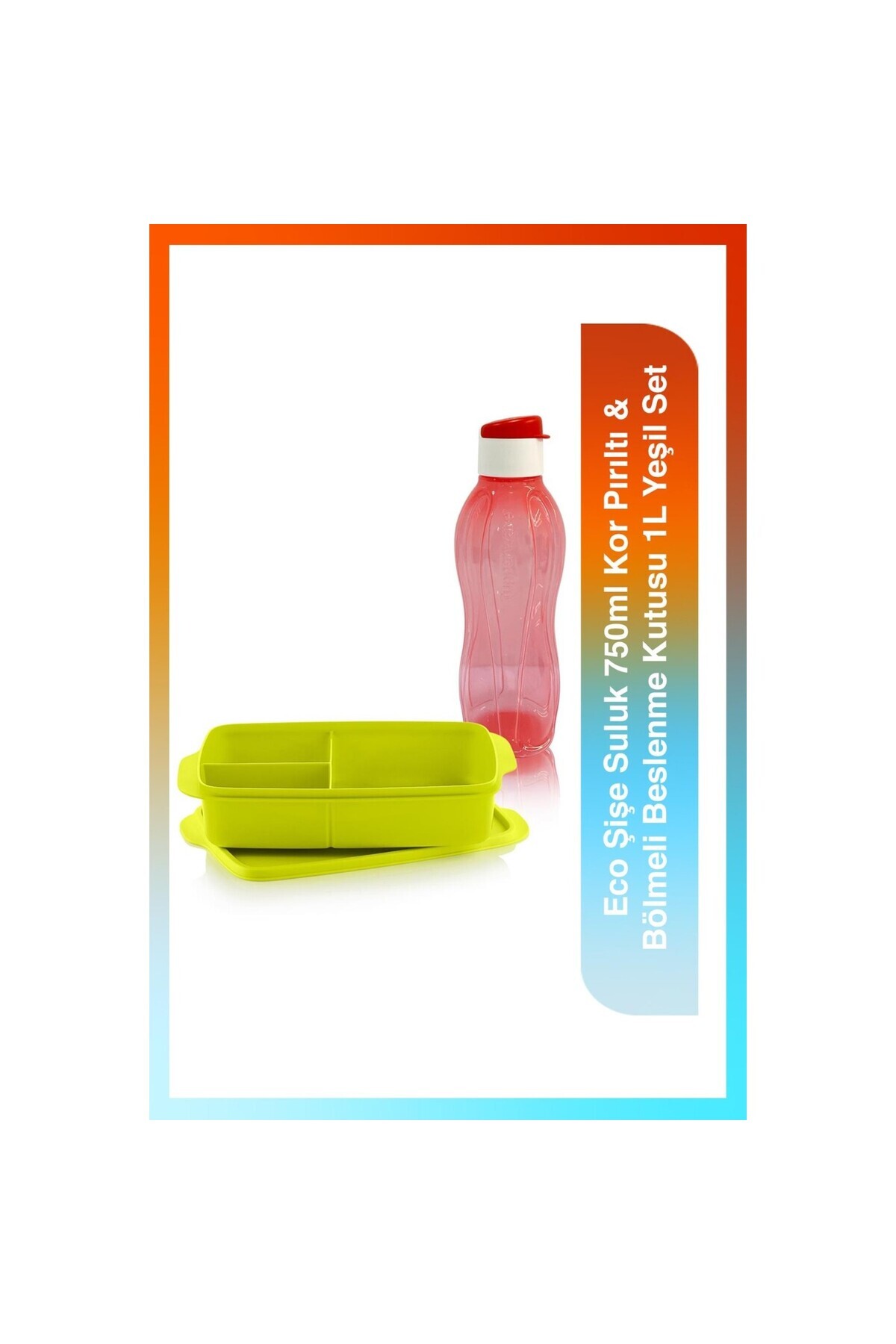 Tupperware Eco Şişe Suluk 750ml Kor Pırıltı &amp; Bölmeli Beslenme Kutusu 1l Yeşil Set