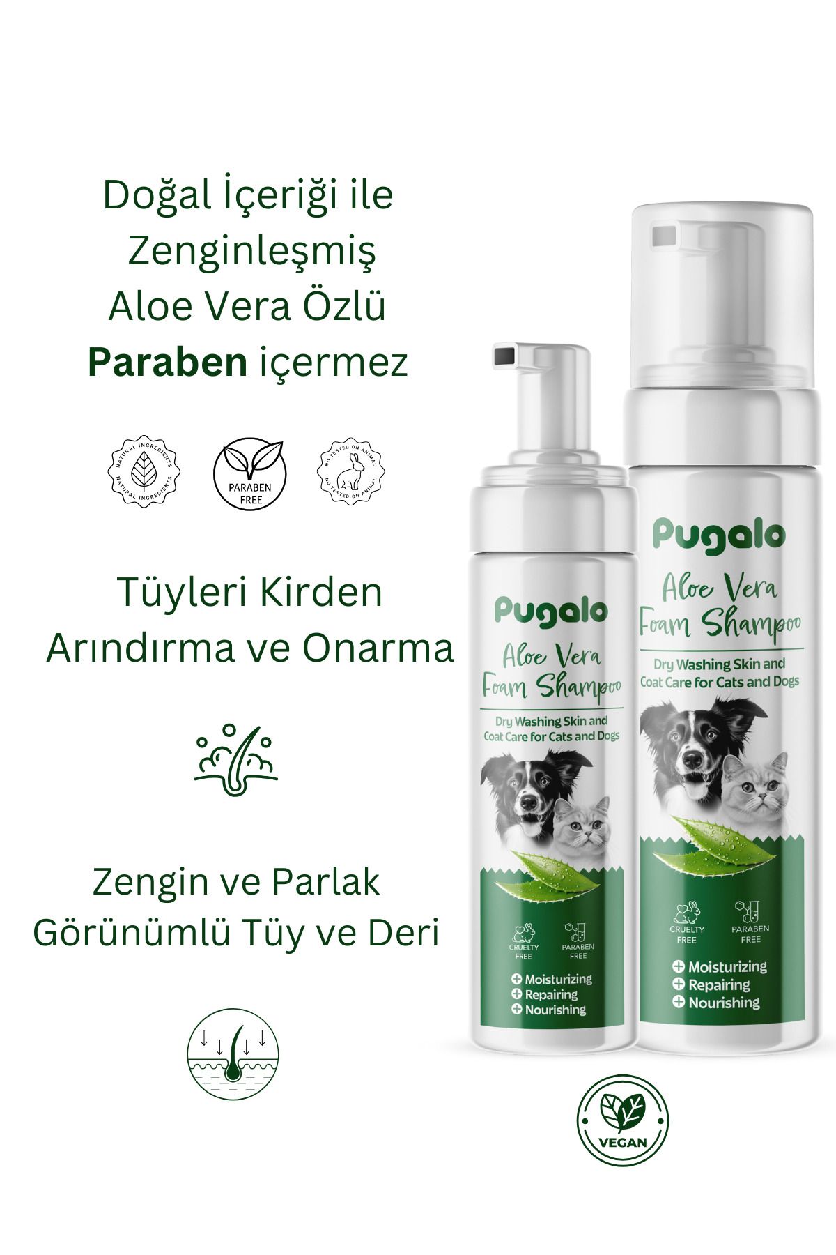 Köpük Şampuan Kedi Tüy Dökülmesi Karşıtı Doğal Içerikli Aloe Veralı Kuru Köpük Şampuan 250 ml