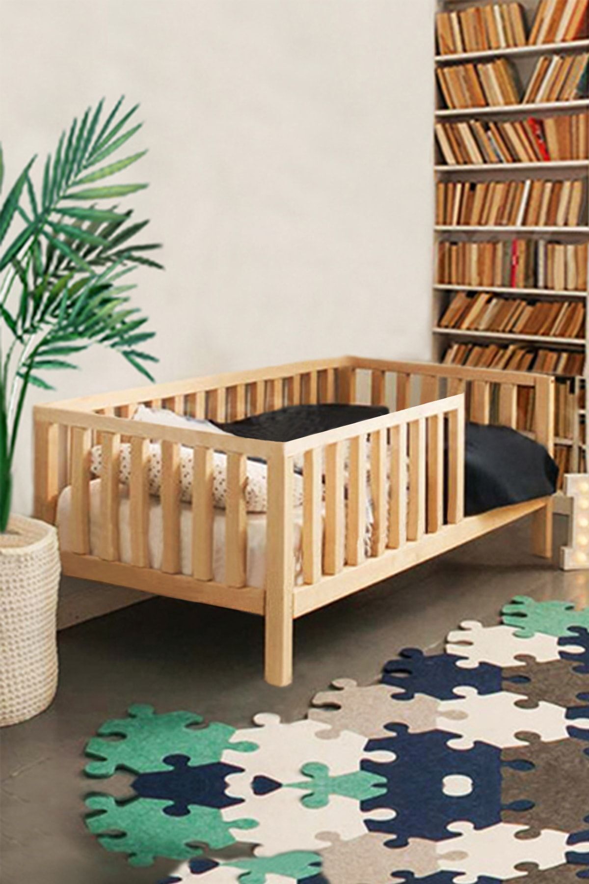 – Unisex Montessori Bebek Ve Çocuk Karyolası Doğal Ahşap Yatak