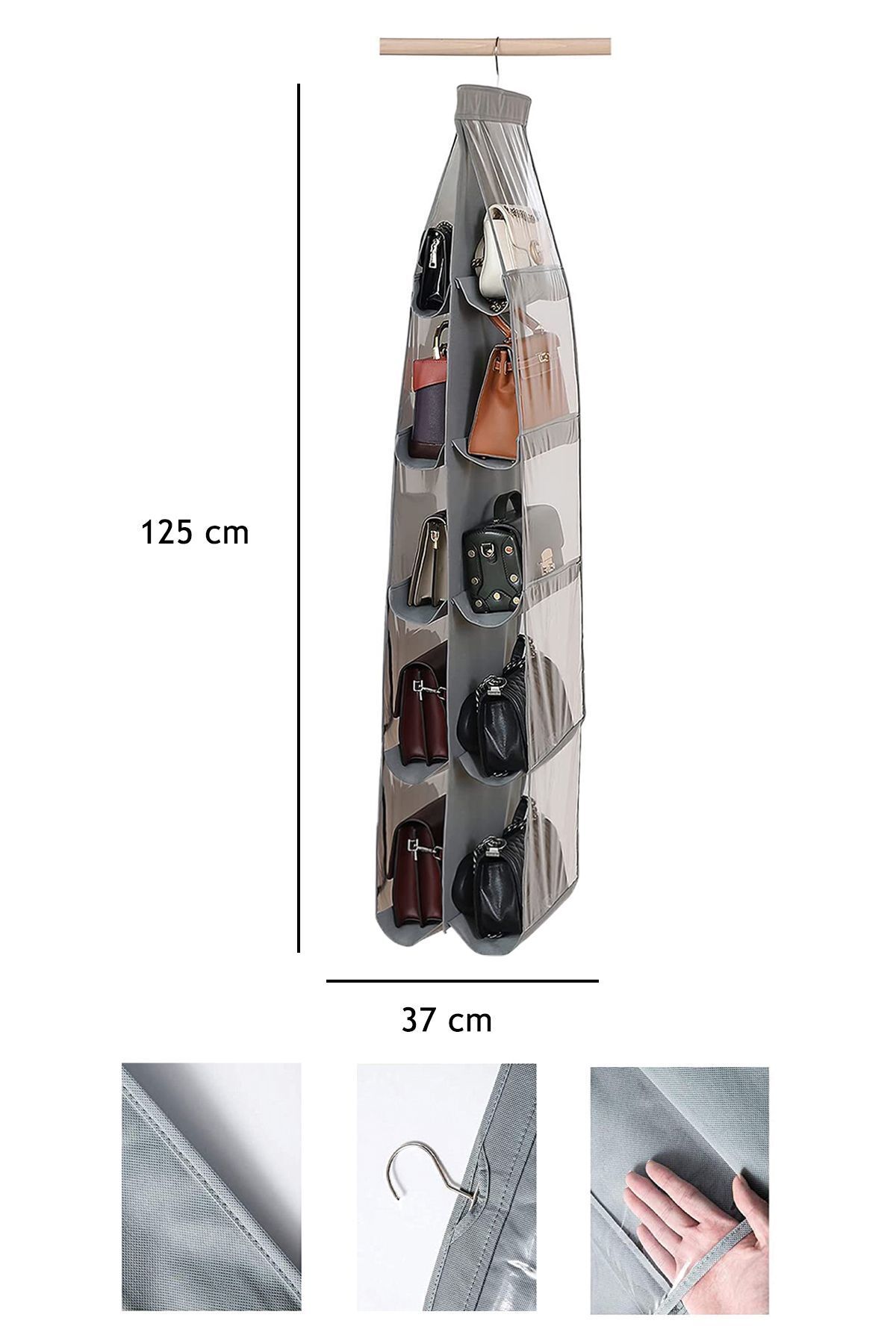 10 Cepli Dolap Içi Çanta Ve Ayakkabı Düzenleyici Geniş Hacimli Şeffaf Pencereli Organizer 125cmx37cm