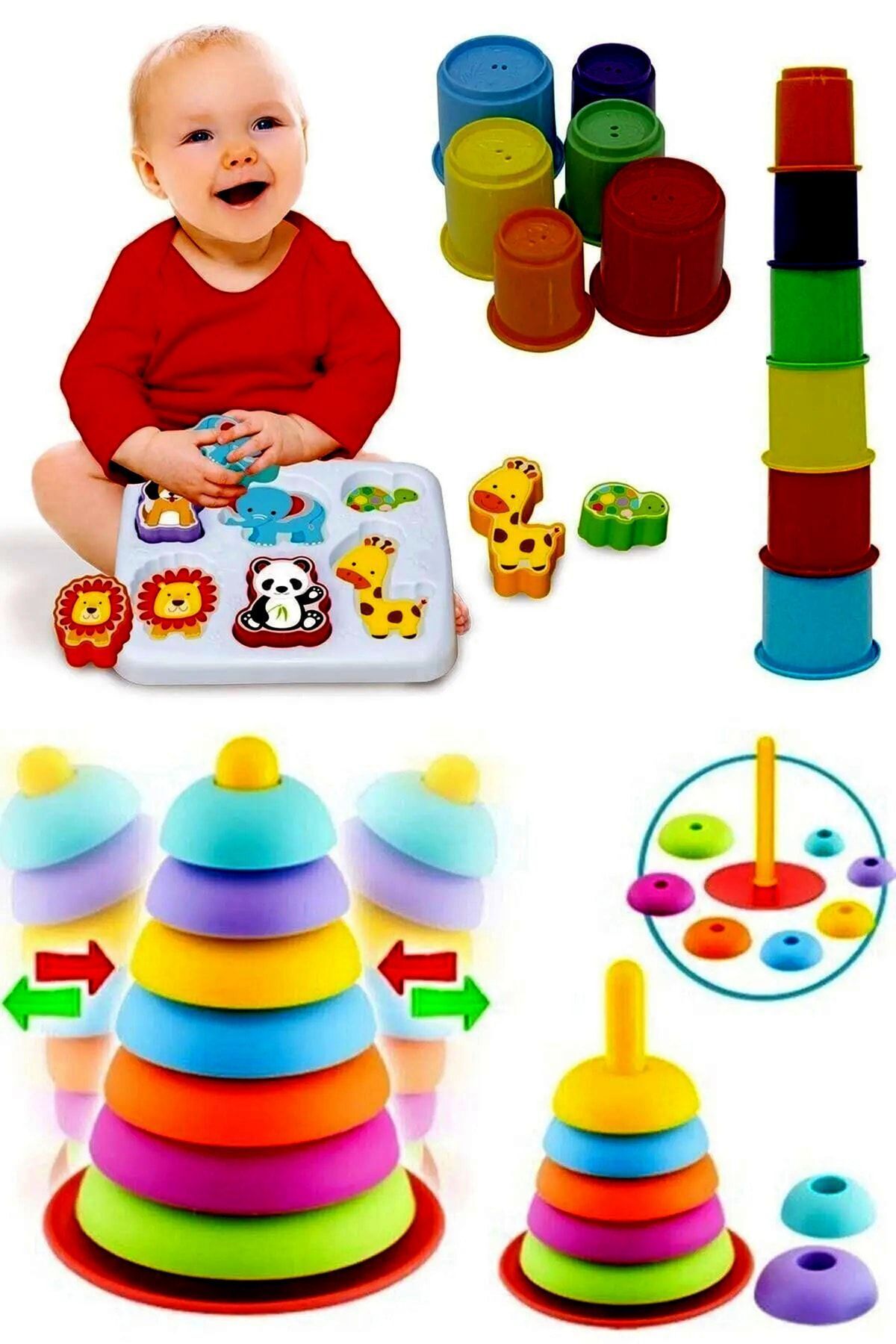 Yılbaşı Bultak Sevimli Hayvanlar + Sallanan Halkalar + Sevimli Kule Eğitici Zeka Geliştirici Set