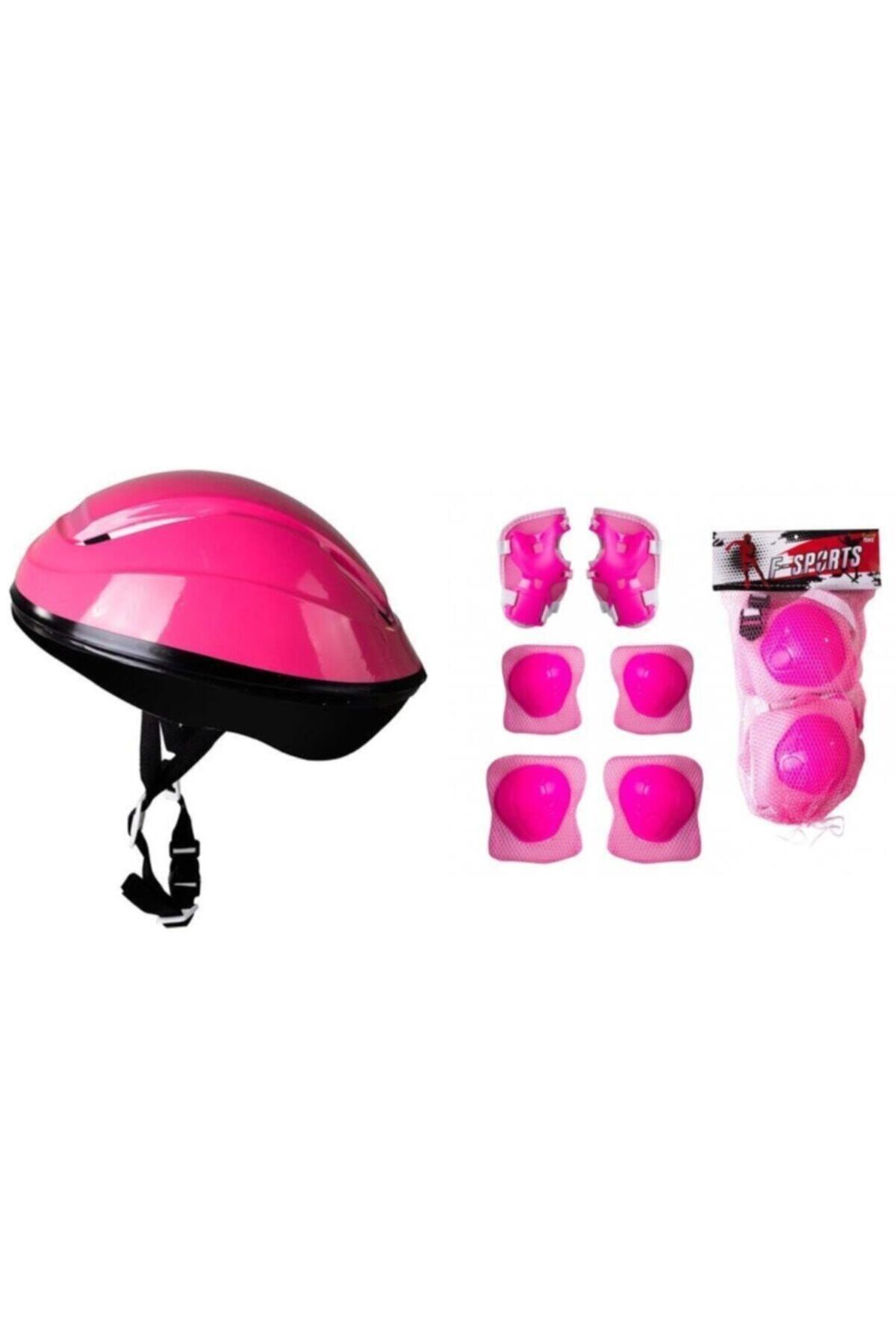Unisex Pembe Kask Dizlik Dirseklik Koruyucu Set