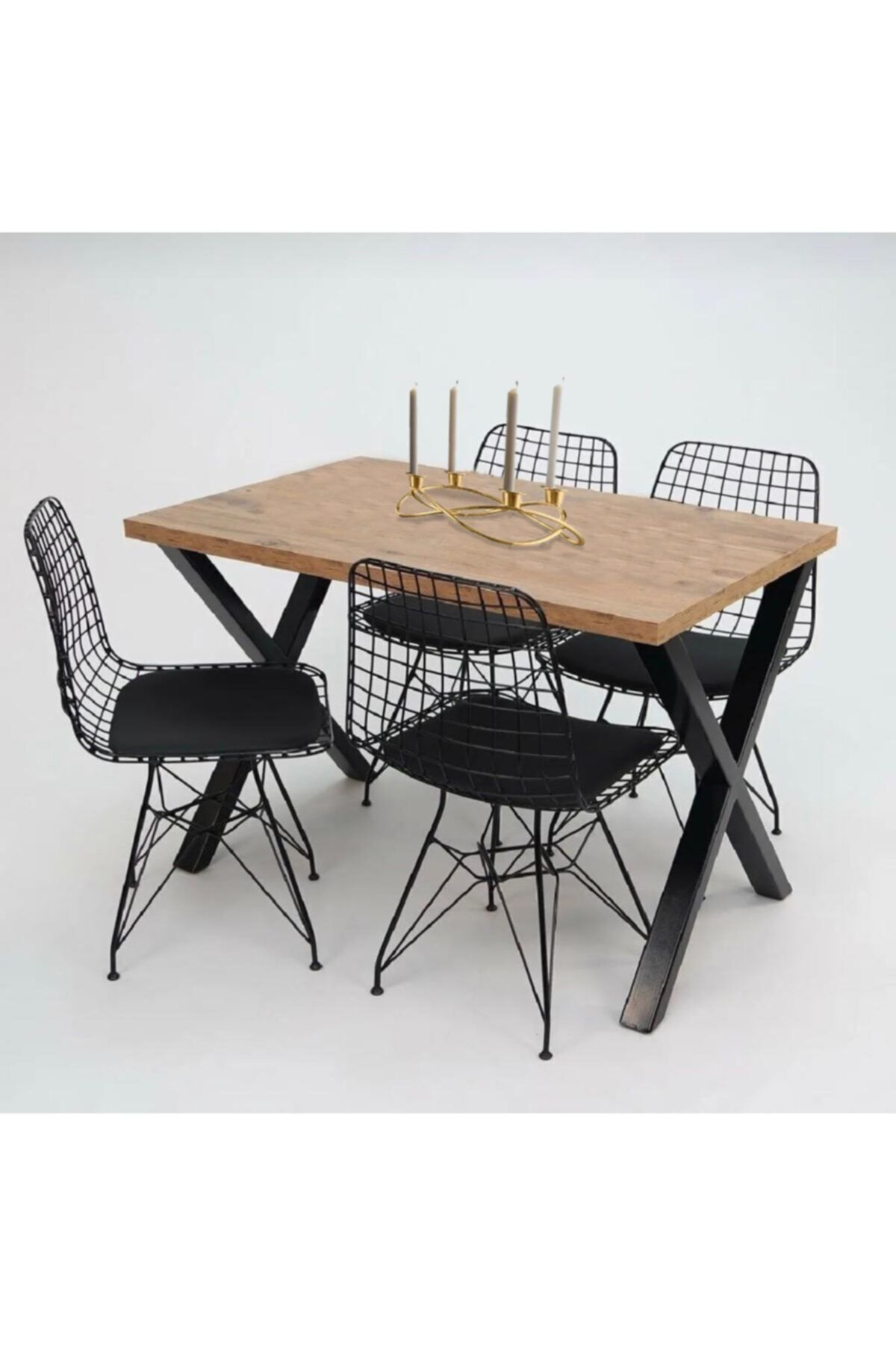 Masa Sandalye Takımı X Ayak Woody Çam 120x80 Cm Yemek Masa Takımı