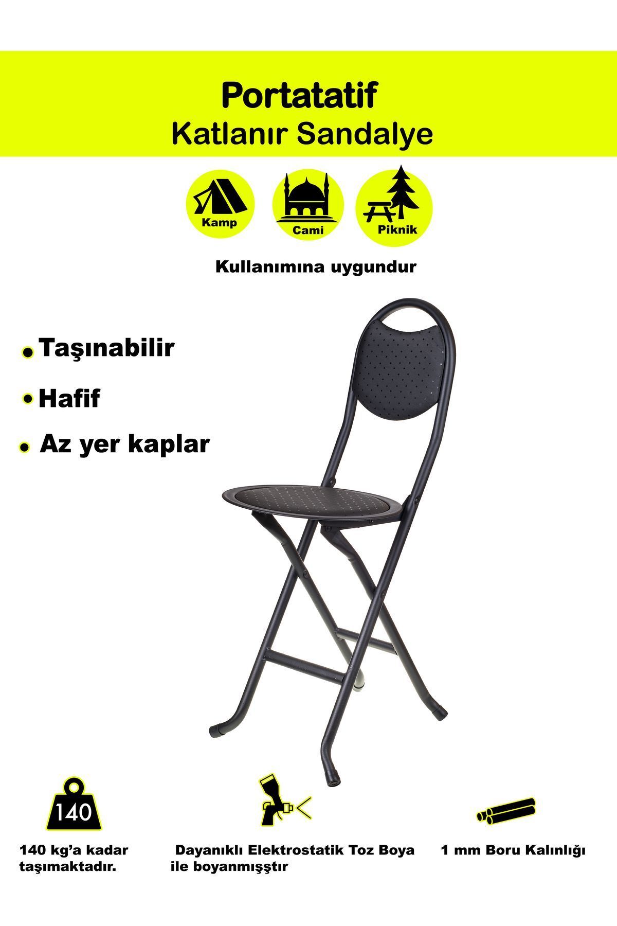 Siyah Katlanır Portatif Sandalye
