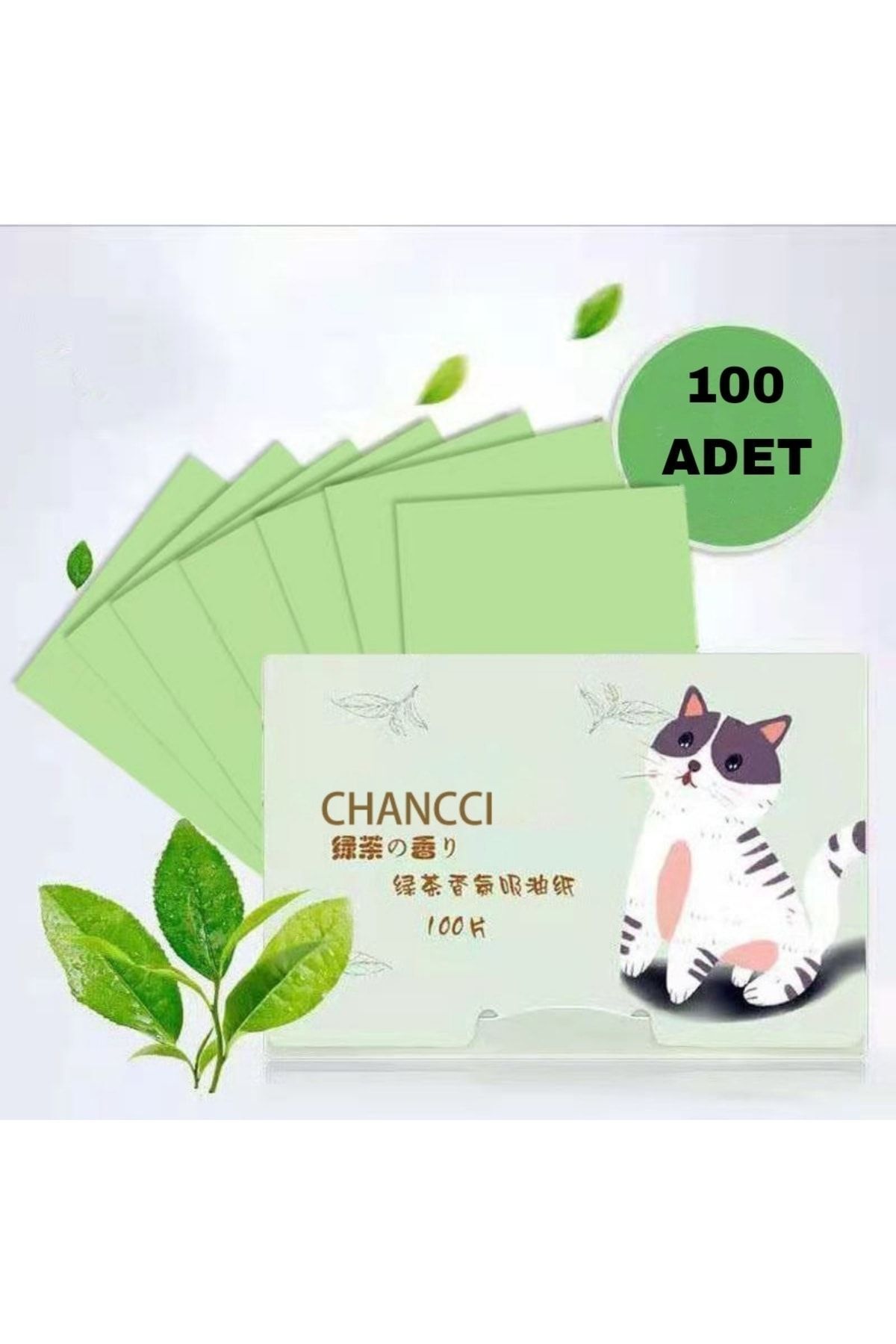 Organik Cotton Yeşil Çaylı -yag Emici-parlama Önleyici -temizleme Kagıt Mendil 100 Adet(1 Kutu)