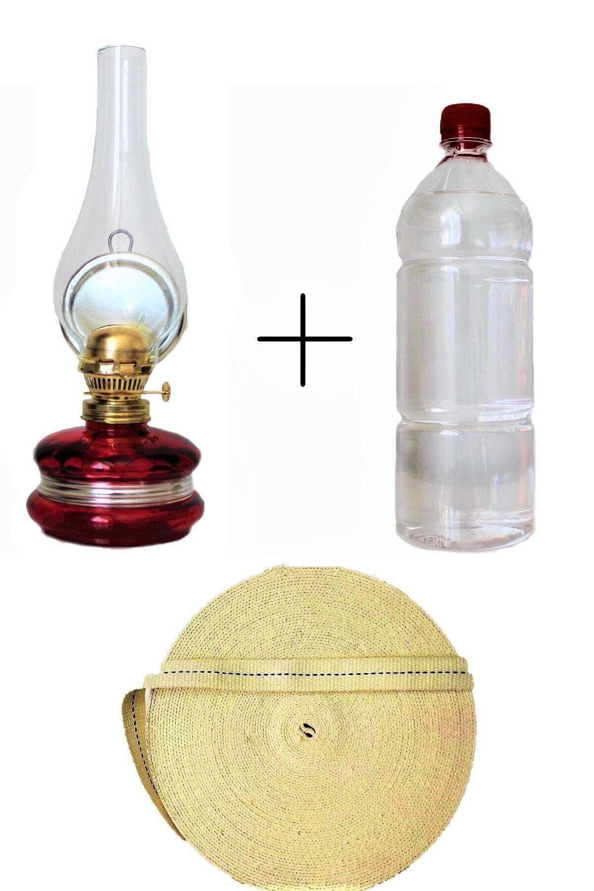 Kırmızı Klasik Gaz Lambası 250ml Kandil Yakıtı 1 M Fitil