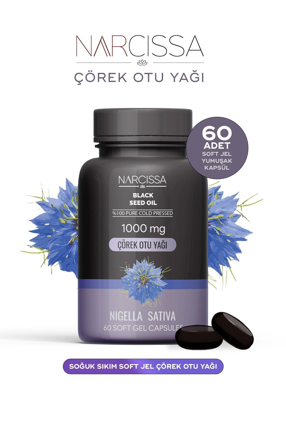 Soğuk Sıkım Çörek Otu Yağı Kapsülü - 1000 Mg 60 Kapsül