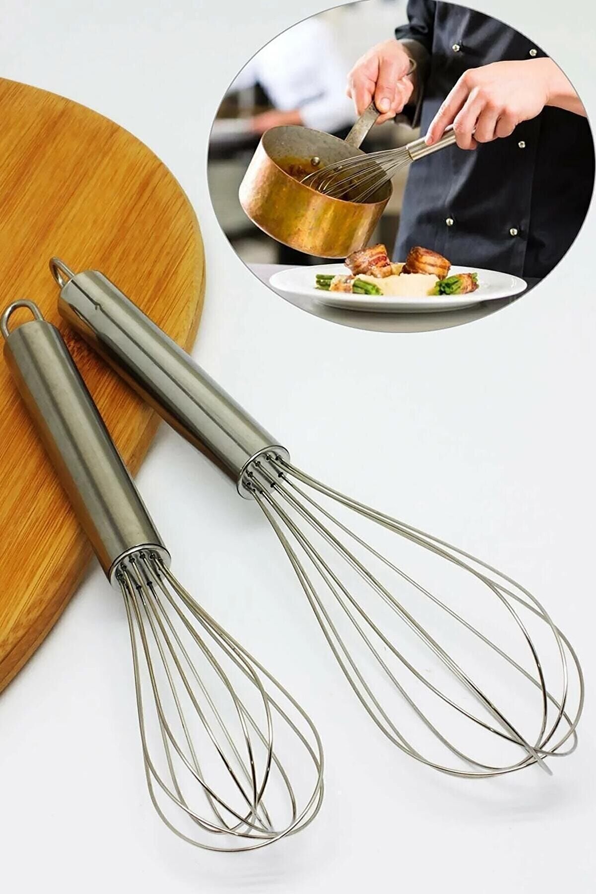 Paslanmaz 2li *21+25 Cm Çırpıcı Yumurta Yoğurt Çırpıcı