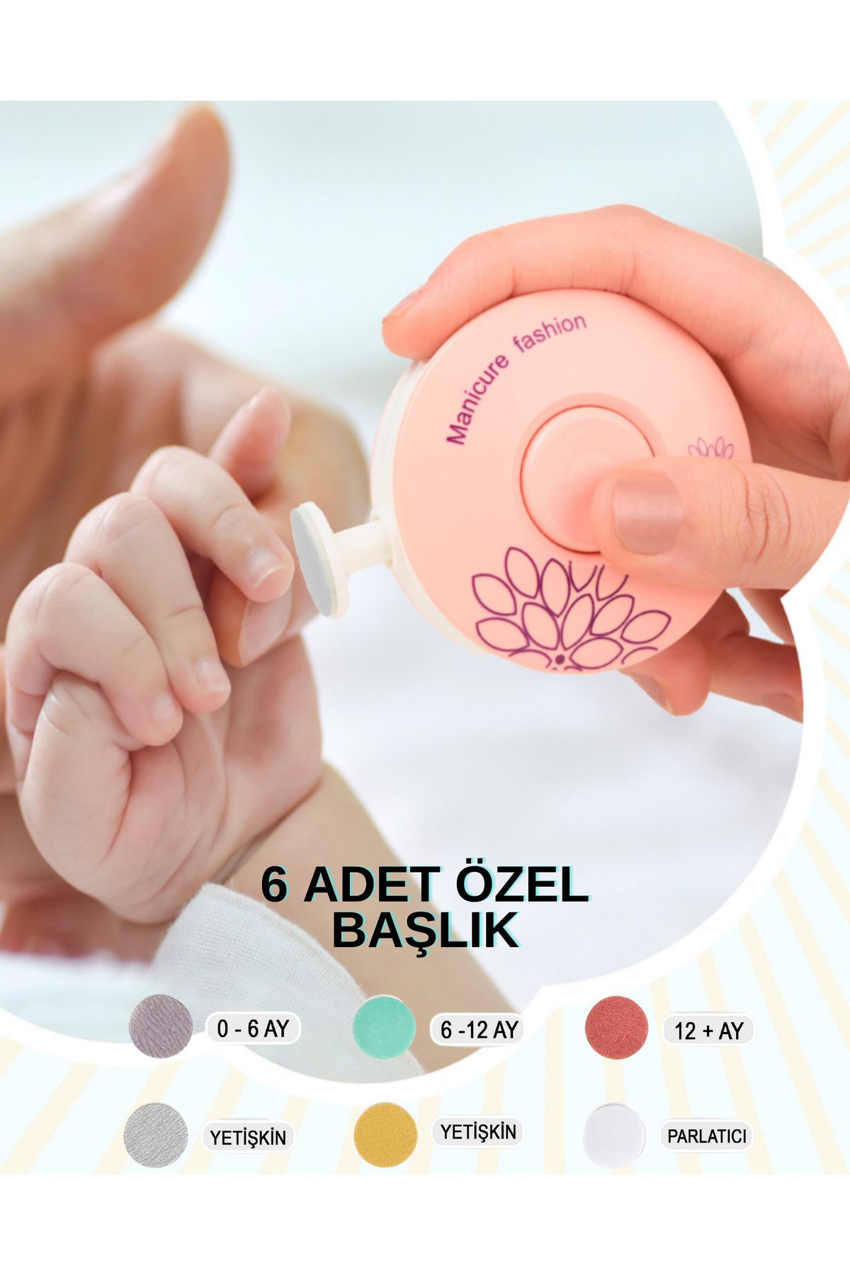 Yenidoğan Bebek Tırnak Törpüsü Pilli 6 Başlıklı Çocuk Tırnak Parlatıcı Tırnak Makası Manikür Seti