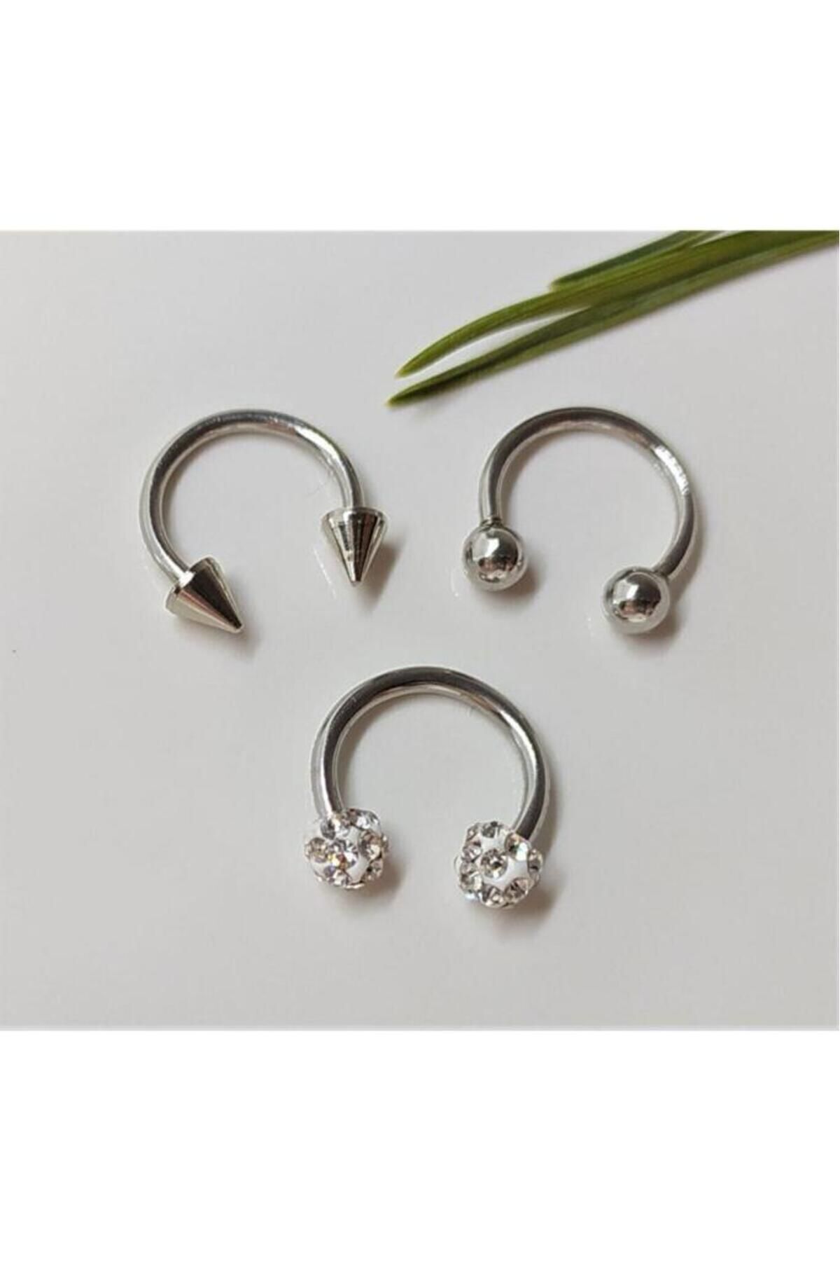 Cerrahi Çelik Piercing, Küpe, Kulak, Dudak, Kıkırdak, Tragus, Helix, (3 LÜ SET)-4200111-isil