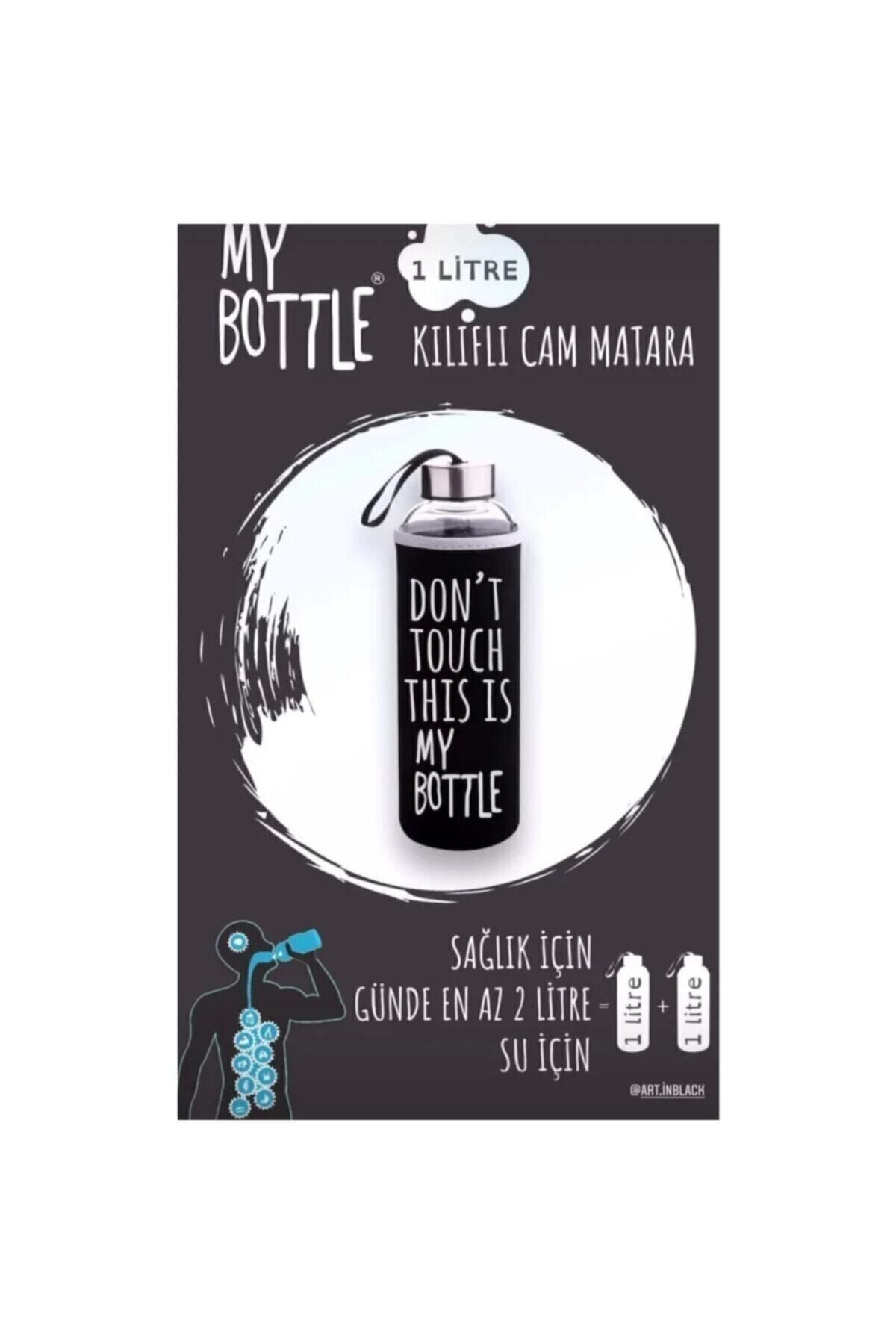 Siyah Sağlıklı Cam Matara 1000 ml Su Şişesi 1lt Sporcu Matarası