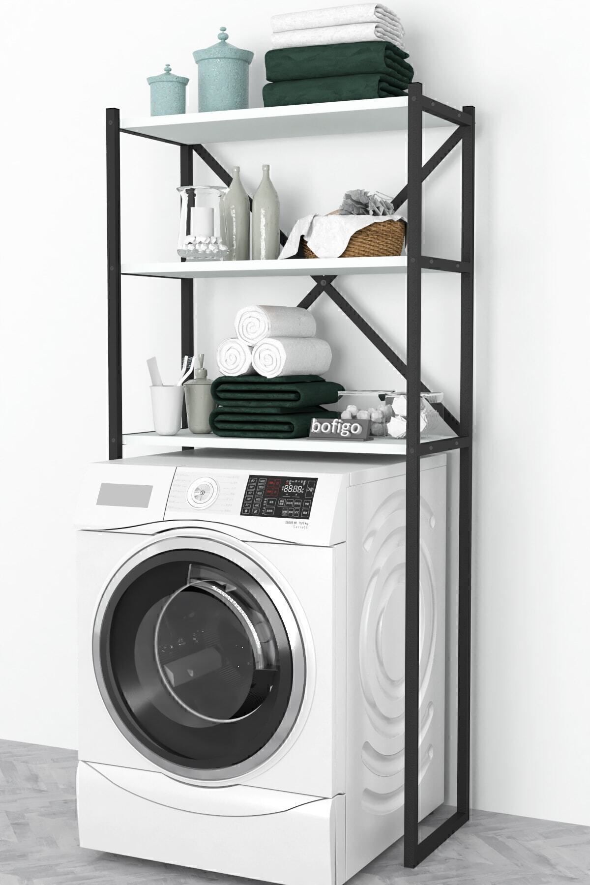 3 Raflı Metal Banyo Düzenleyici Metal Banyo Rafı Çamaşır Makinası Üstü Beyaz