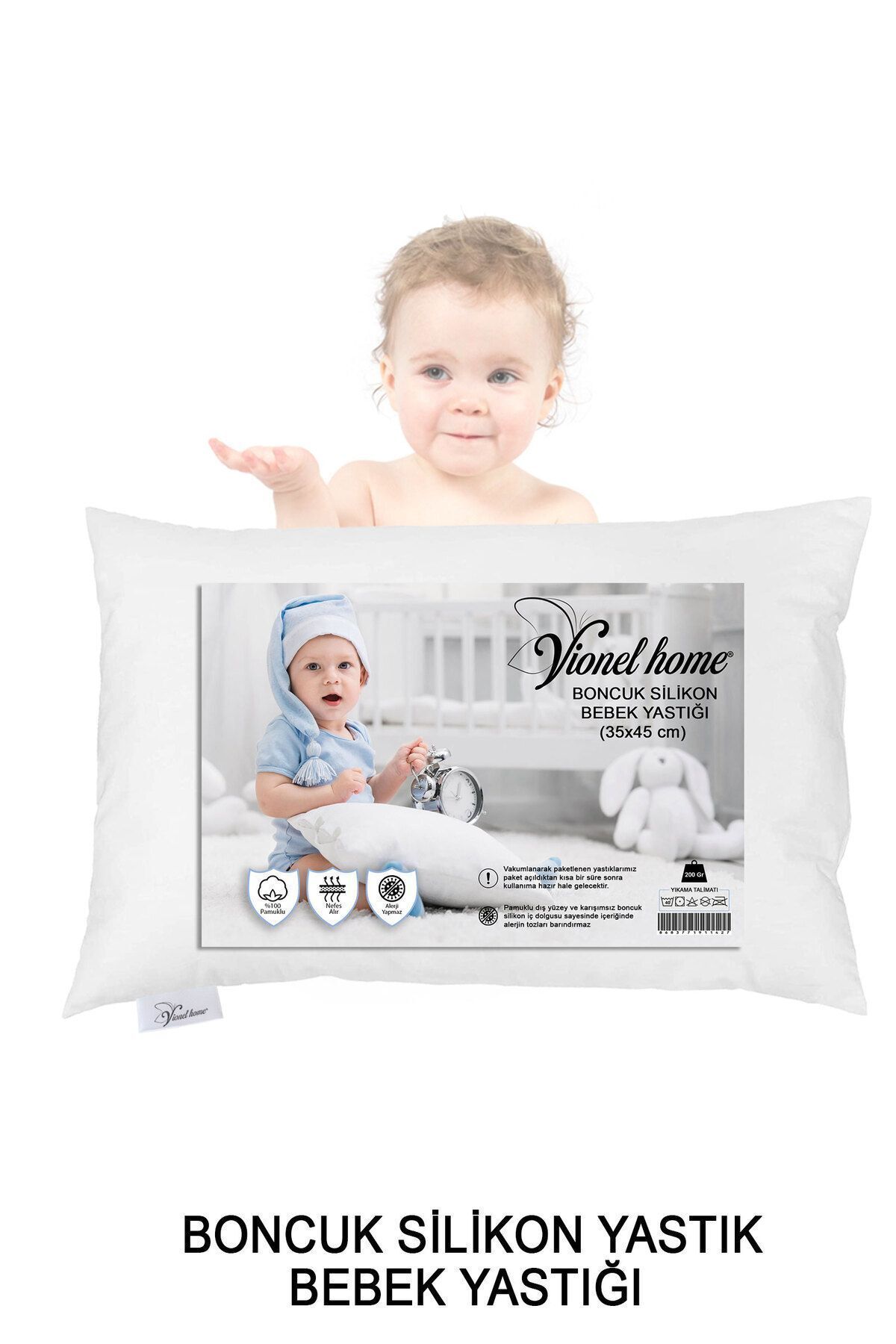 Antialerjik Bebek Yastığı, Boncuk Silikon Yastık, %100 Pamuklu Kılıf, 200gr