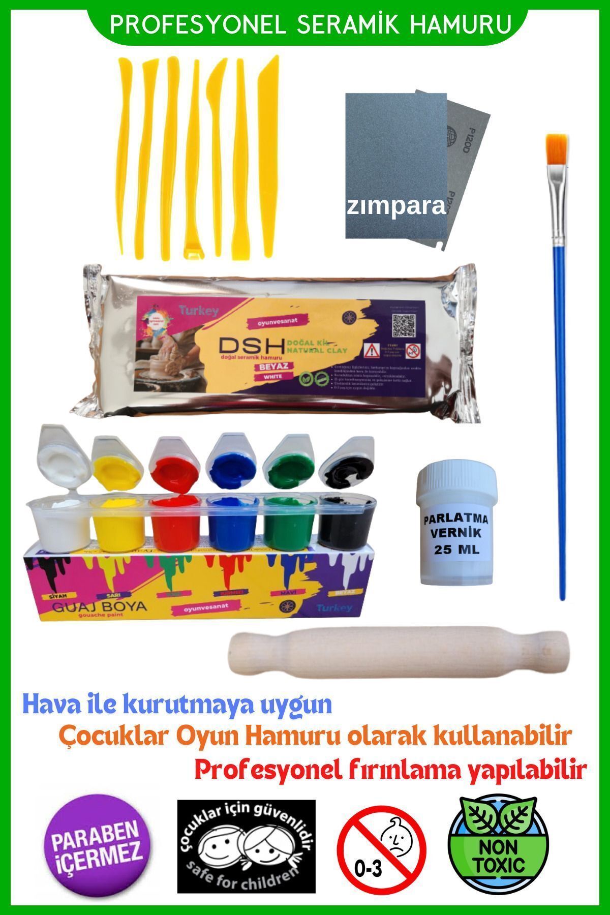 Seramik Hamuru Başlangıç Seti 10 Ebeşuar, 1000gr Beyaz Doğal Kil, Aile Anne Çocuk Atölye Etkinliği