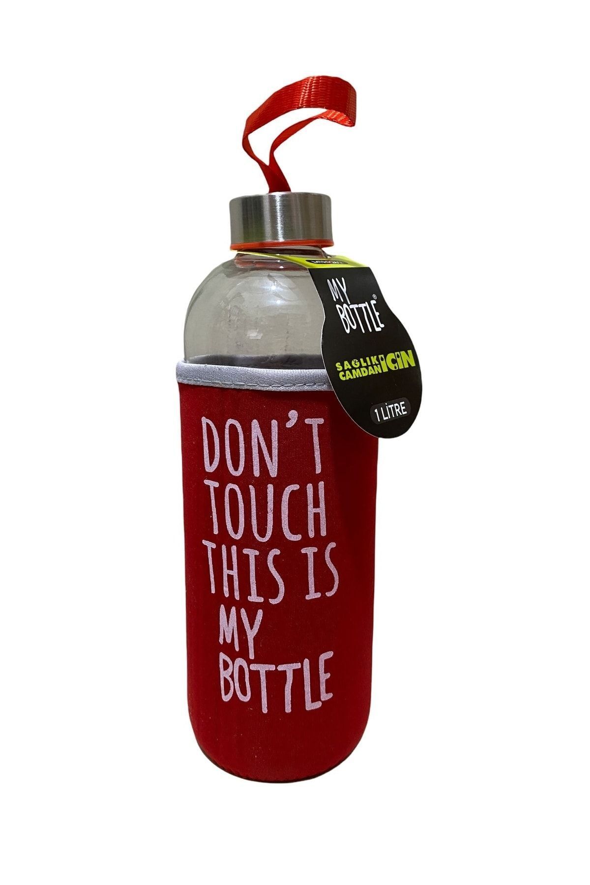 Kırmızı Sağlıklı Cam Matara 1000 ml Su Şişesi 1lt Sporcu Matarası
