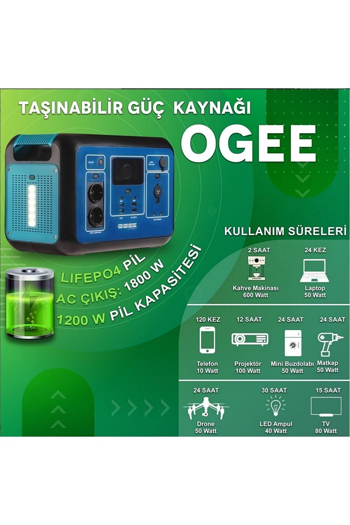 1.2 Kw Taşınabilir Güç Kaynağı Solar Panelle Şarj Olan Enerji Istasyonu