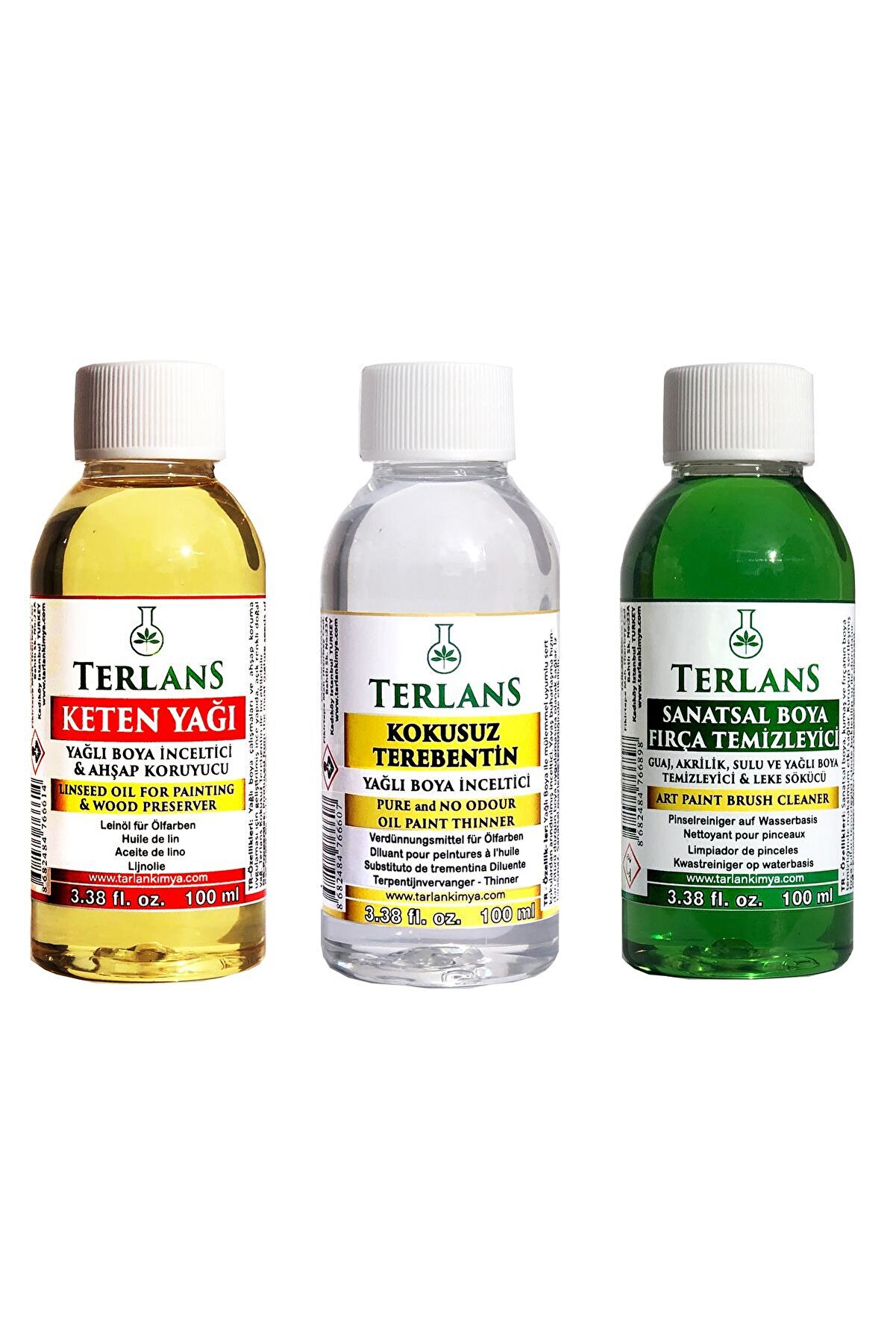 Yağlı Boya Seti Yardımcı Malzemeler 3 X 100 ml Kokusuz Terebentin Resim Yağı Ve Boya Tem.