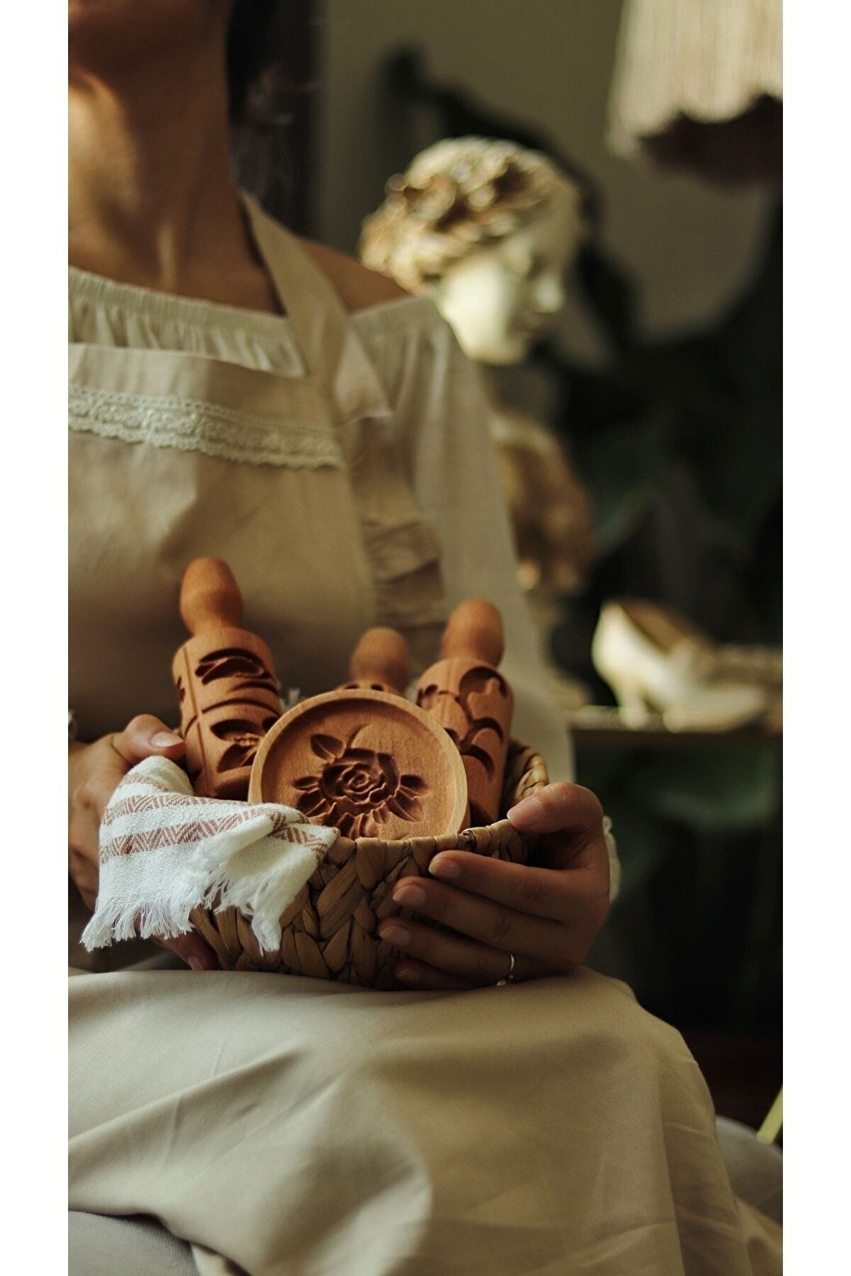 Desenli Merdane Ve Kalıp Seti 4'lü Masif Ahşap