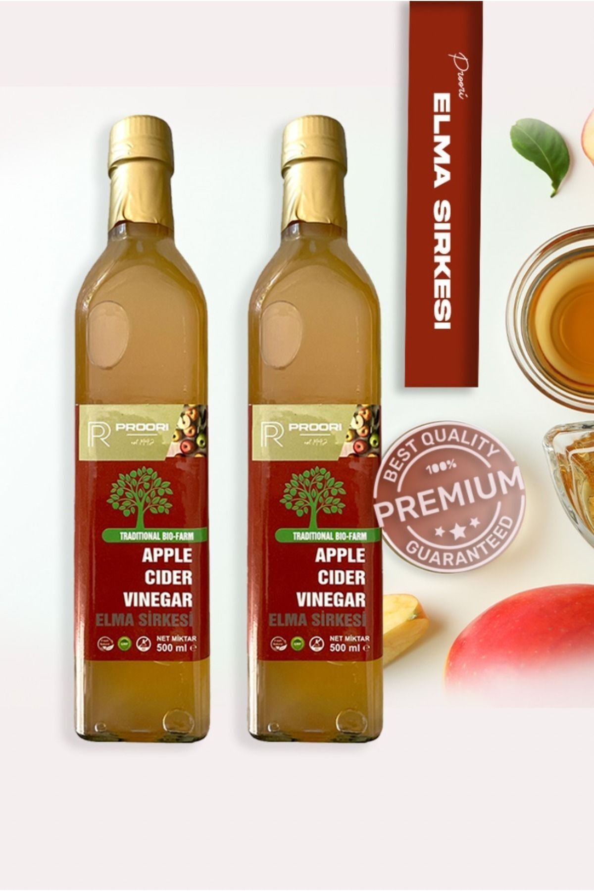 Organik Yıllanmış Elma Sirkesi Içilebilir Doğal Fermantasyon 500 ml 2'li Detox Paket (1000 ML)