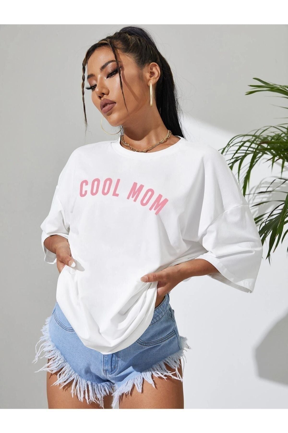 Kadın Beyaz Cool Mom Baskılı Hamile Tişört