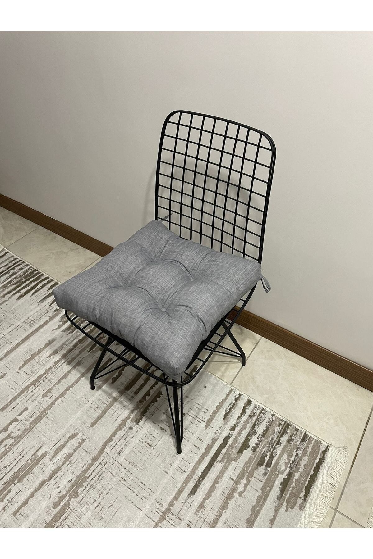 Eco Gri Sandalye Minderi Özel Düğme Dikişili Bağcıklı 40x40cm