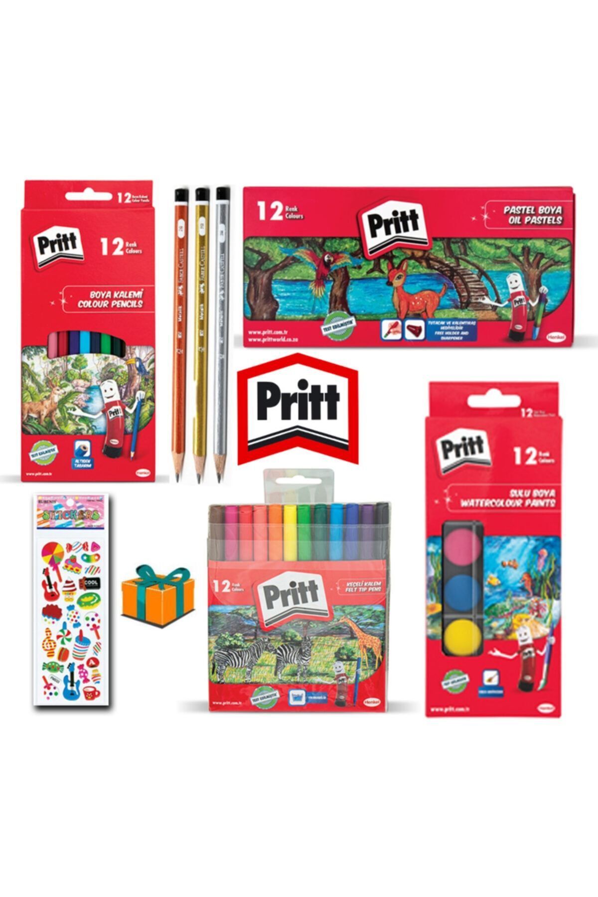 Boya Seti 12 Li Kuru - Sulu - Pastel - Keçeli Kurşun Kalem Set