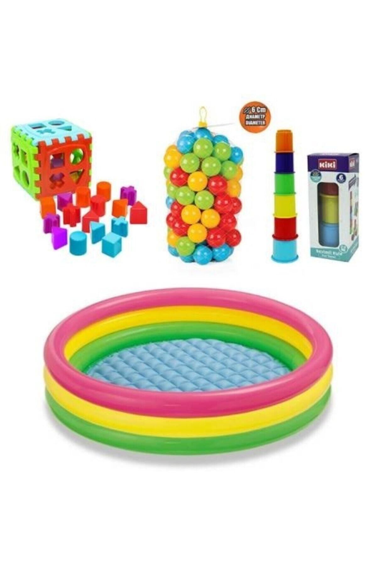 Eğitici Bebek Oyuncakları Seti Şişme Havuz 86cm - Top - Bultak - Mini Kule