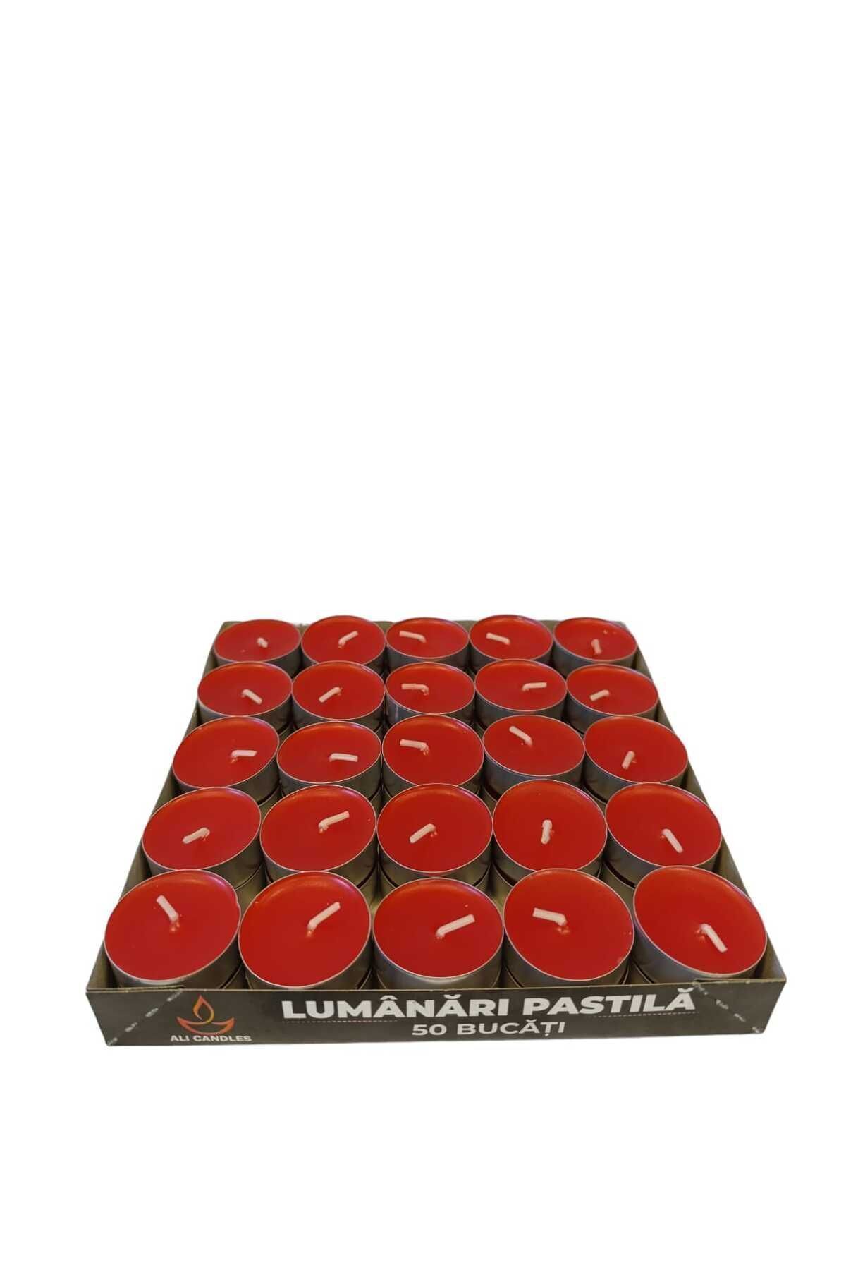 Tealight Mum 50 adet  kırmızı renk 4 Saat Yanma Süreli