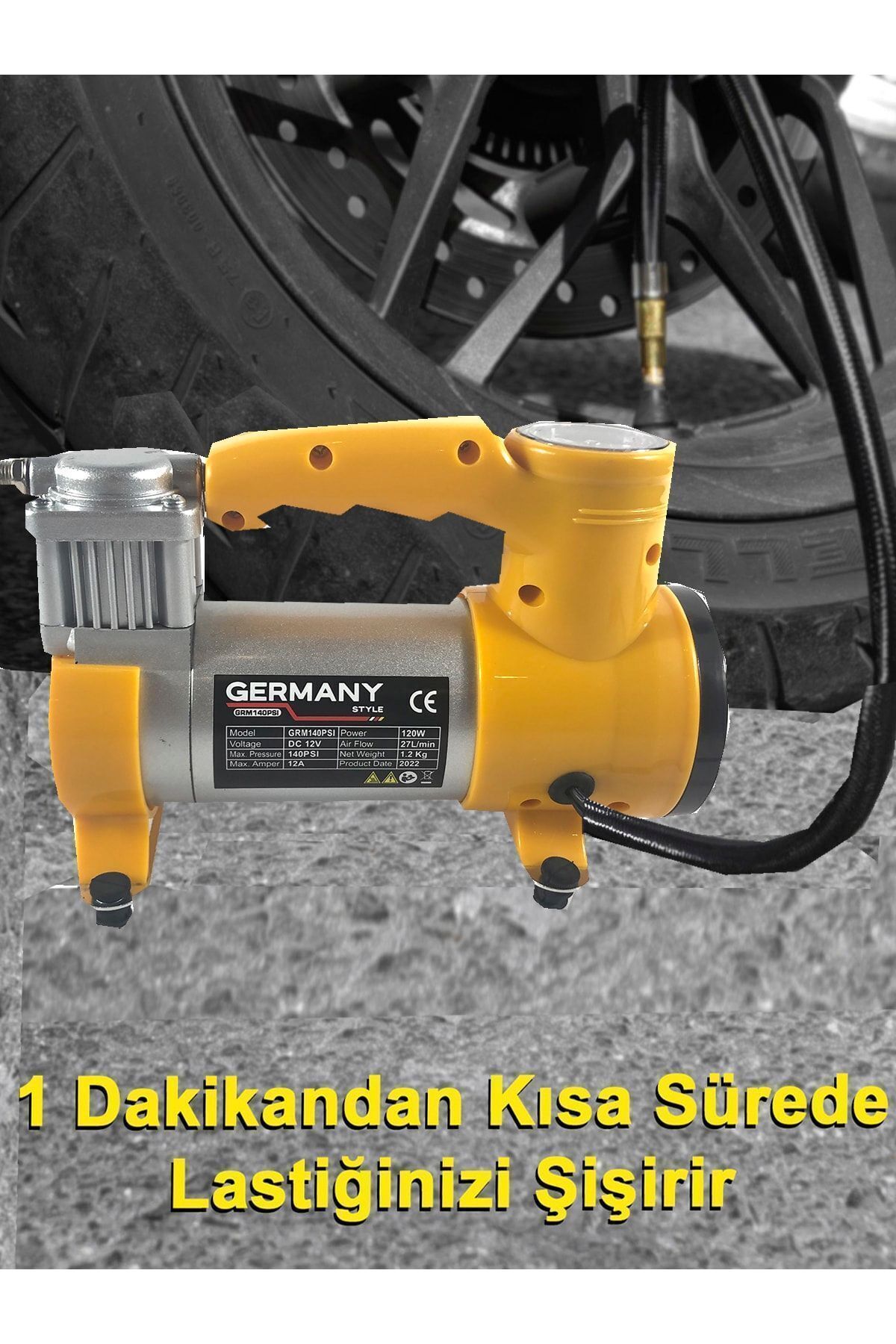 12 V Araba Oto Araç Lastik Şişirme Pompası 160 Psi Metal Gövde Kompresör