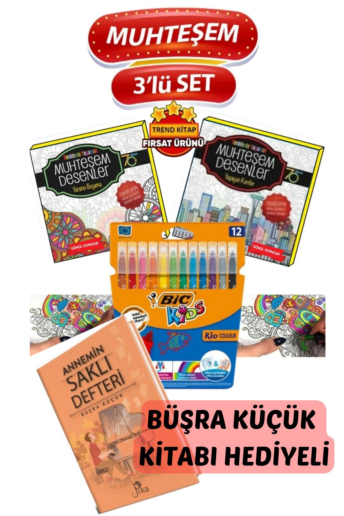 Mandala Büyükler Için Boyama Seti - 2 Kitap Ve 12 Keçeli Kalem B.s