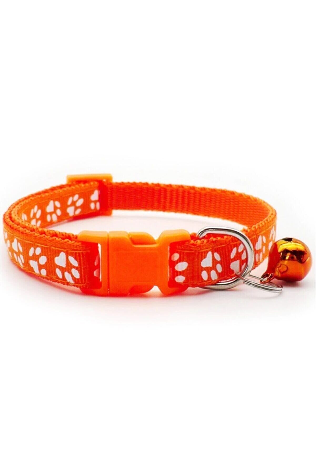Pati Desenli Turuncu Renkli Ayarlanabilir Çıngıraklı Kedi-köpek Boyun Tasması