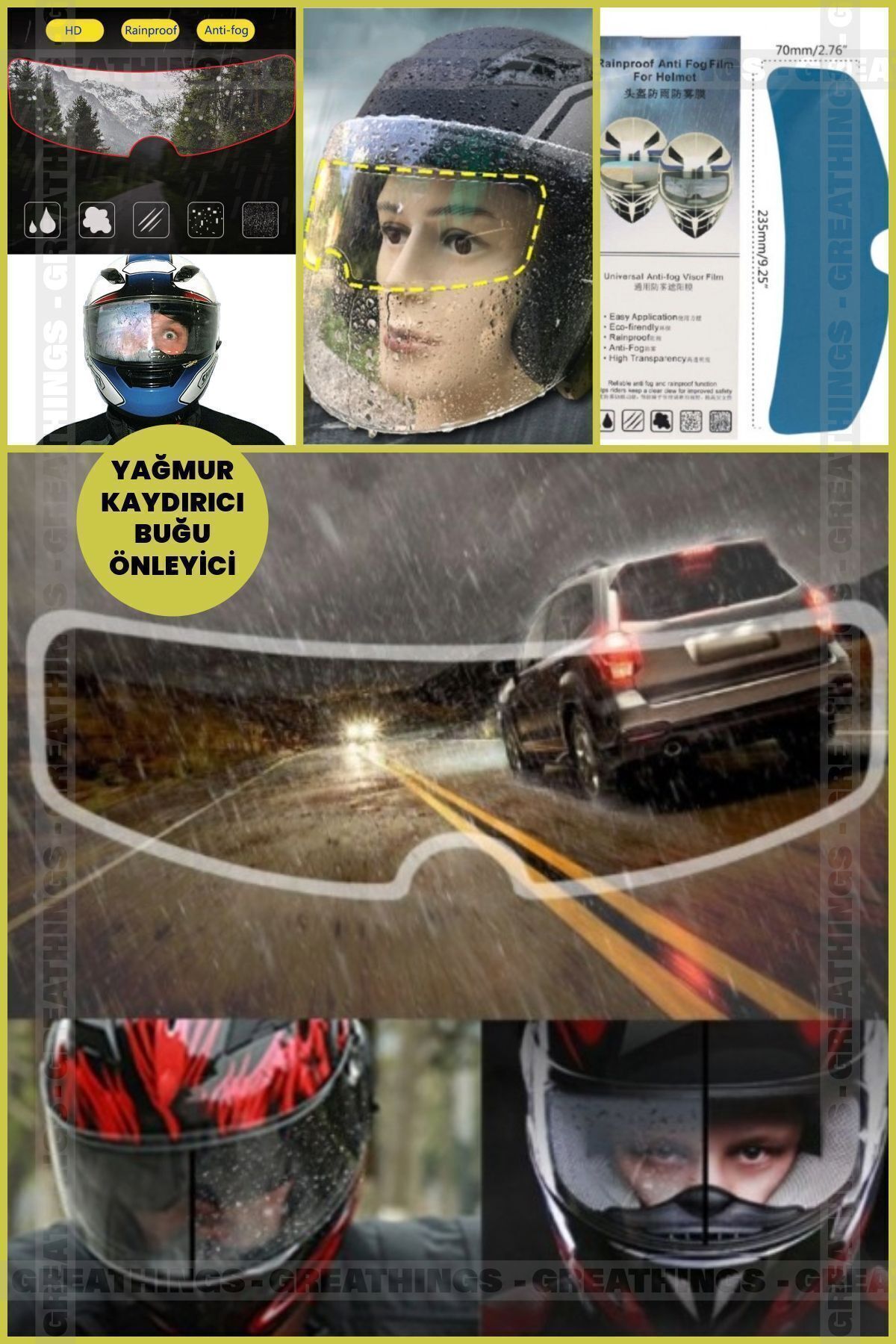 Yağmur Kaydırıcı Film, Buğu Önleyici Kask Filmi Su Kaydırıcı Film Ön Cam Filmi Tüm Kasklara Uyumlu