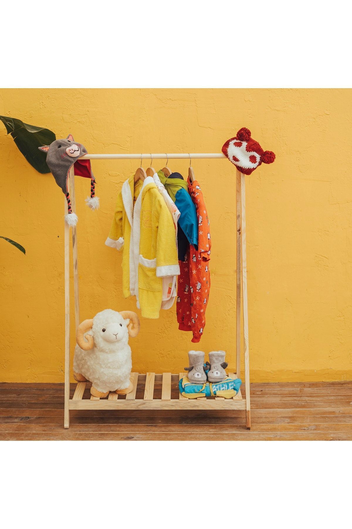 Ahşap Çocuk Askılık Dolap Gardırop Montessori Dolap %100 Çam