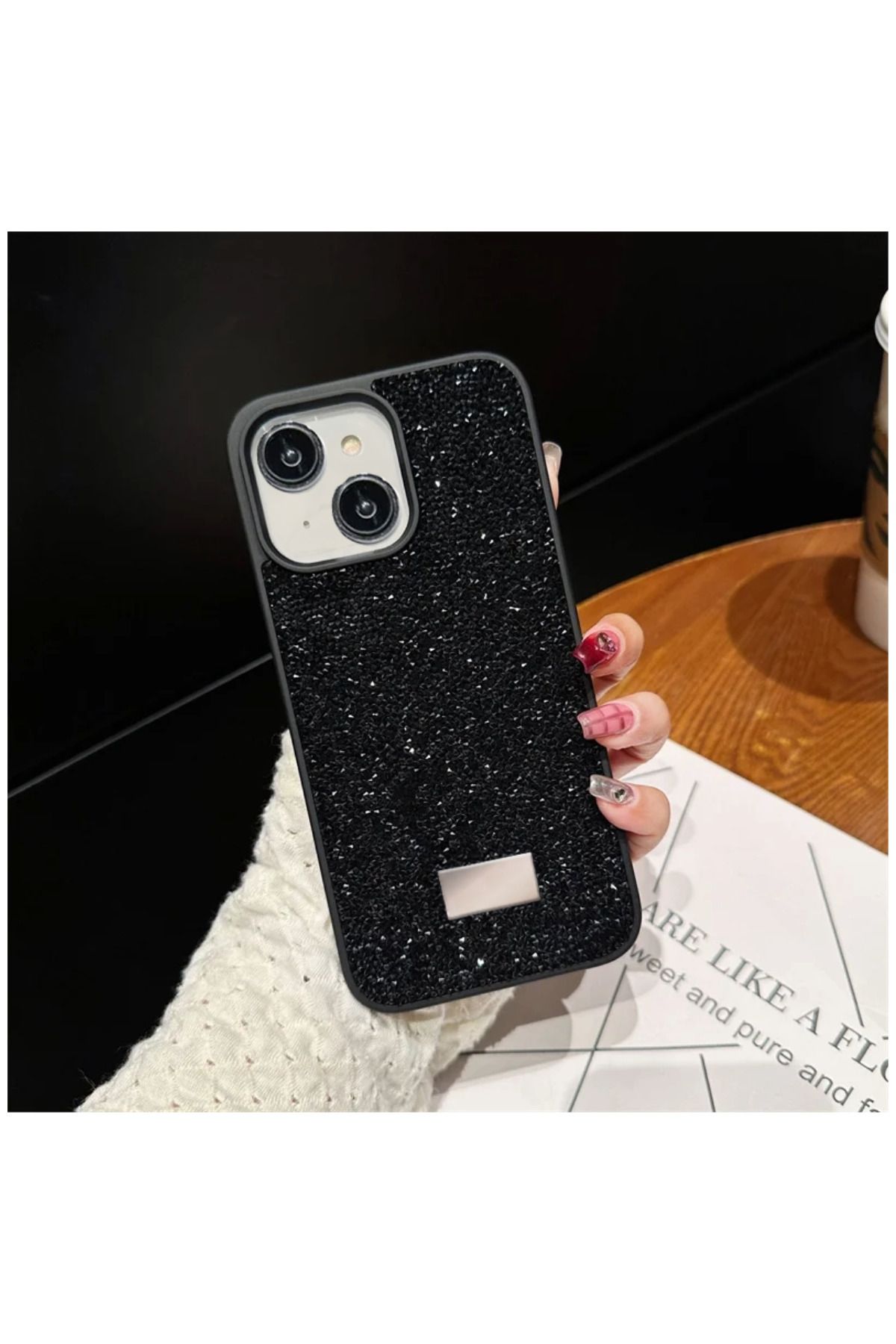 Apple iPhone 15 Plus Uyumlu Kılıf Taşlı Yıldız Parıltısı Silikon Kılıf Siyah