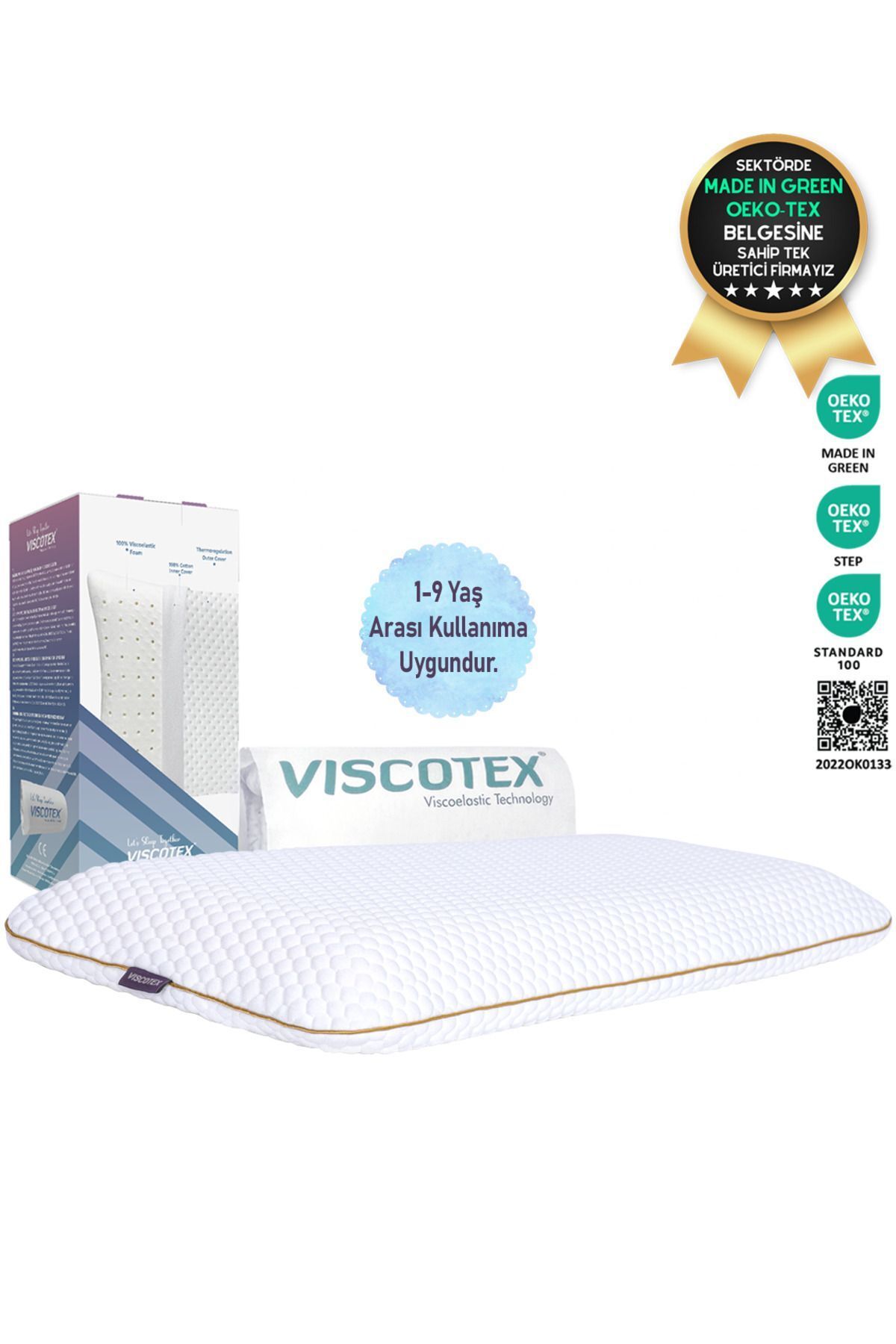 Visco Ortopedik Çocuk Yastığı (SENSİTİVE BABY) Hava Kanallı, 66x33x6cm, Beyaz