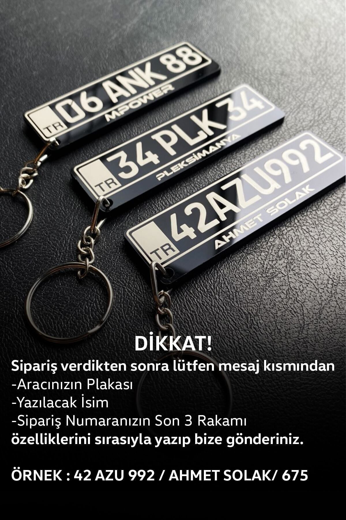 Kişiye Özel Siyah Plaka Anahtarlık - Çift Taraflı