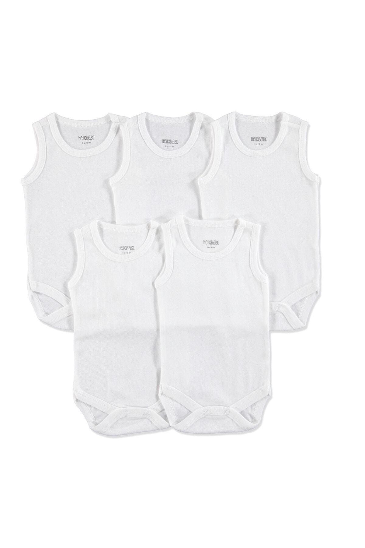 Bebek Basic Ribana Bisiklet Yaka 5li Atlet Body - Beyaz