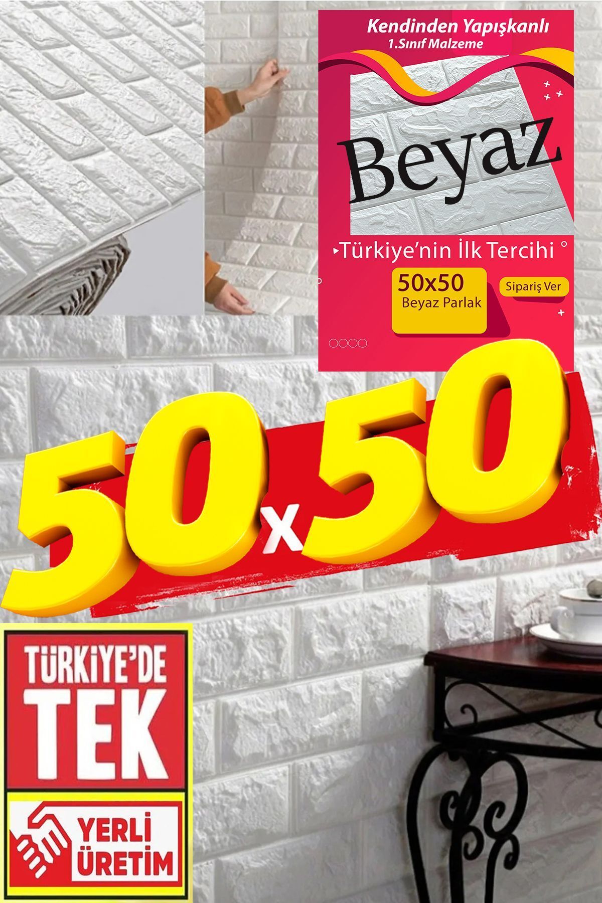 50x50 Cm 0,27 M² Kendinden Yapışkanlı Duvar Kağıdı Esnek Köpük Paneli 3d Boyutlu Tuğla Desen Beyaz