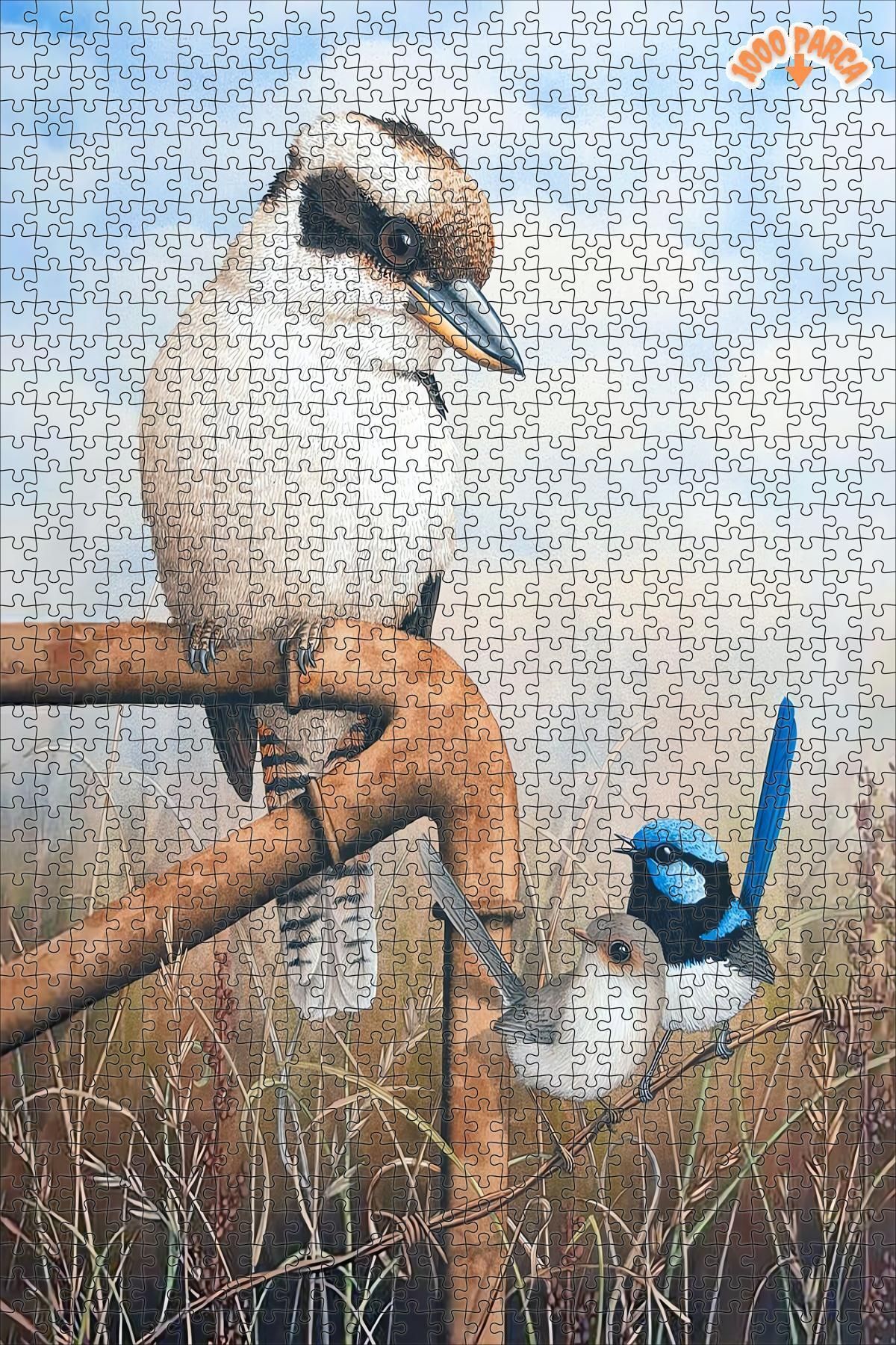 Kookaburra &amp; çalıkuşları Çift Katlı Çerçeveli Asılabilir Ahşap Puzzle 1000 PARÇA 50X70