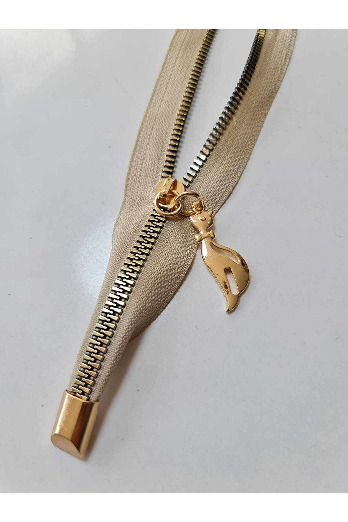 Çanta Fermuarı 35 Cm Bej Gold Aksesuar Elcik Ve Stop Detaylı