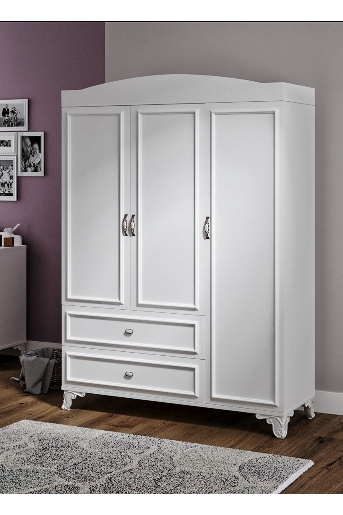 %100 Mdf Lisa 135cm 3 Kapaklı Dolap Beyaz
