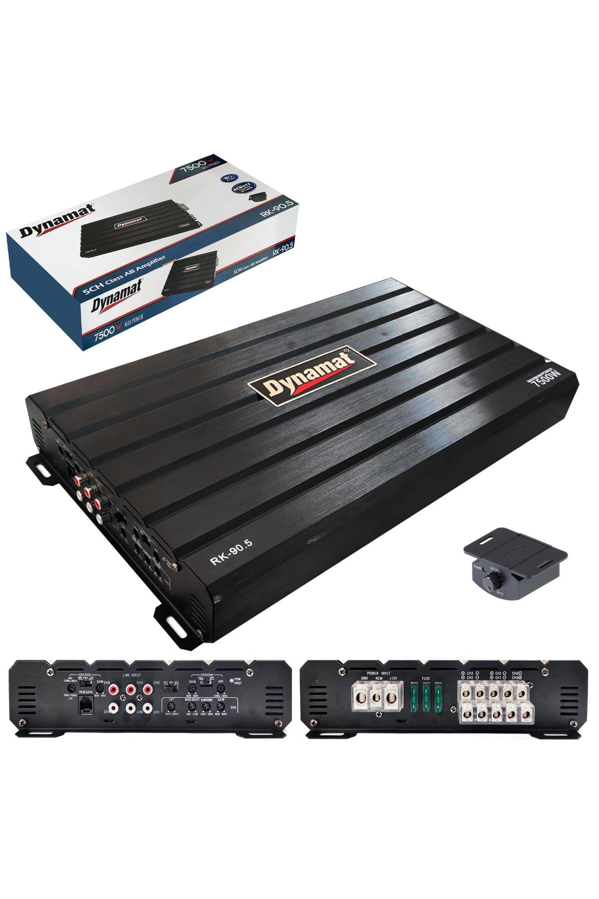 RK-90.5 Oto Anfi Stereo 7500 Watt 5 Kanal Bass Kontrol 4x90W+400W