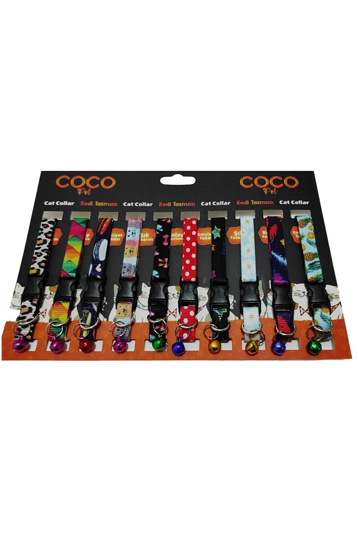 Desenli Kedi Boyun Tasması 10 Adet Baskılı Tasma