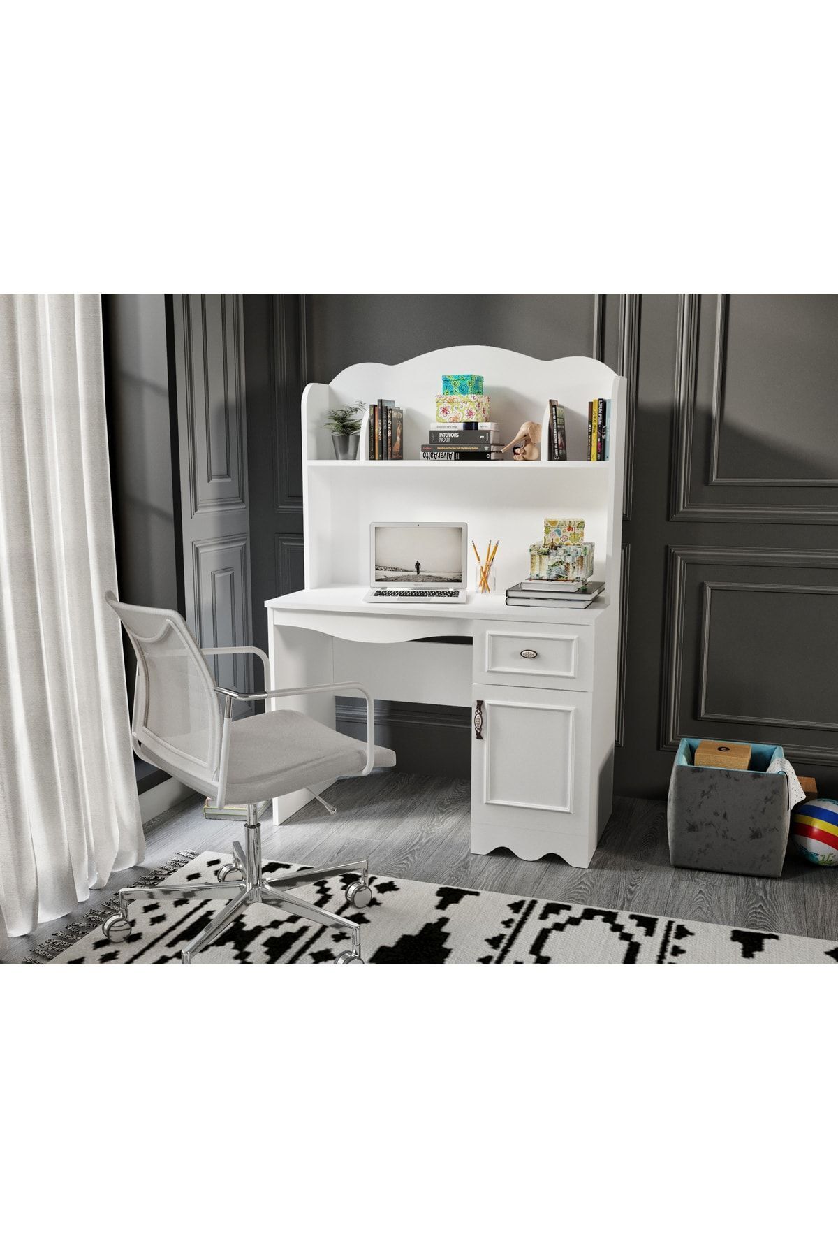 %100 Mdf Lisa Çalışma Masası Beyaz (ÜST ÜNİTE DAHİL)